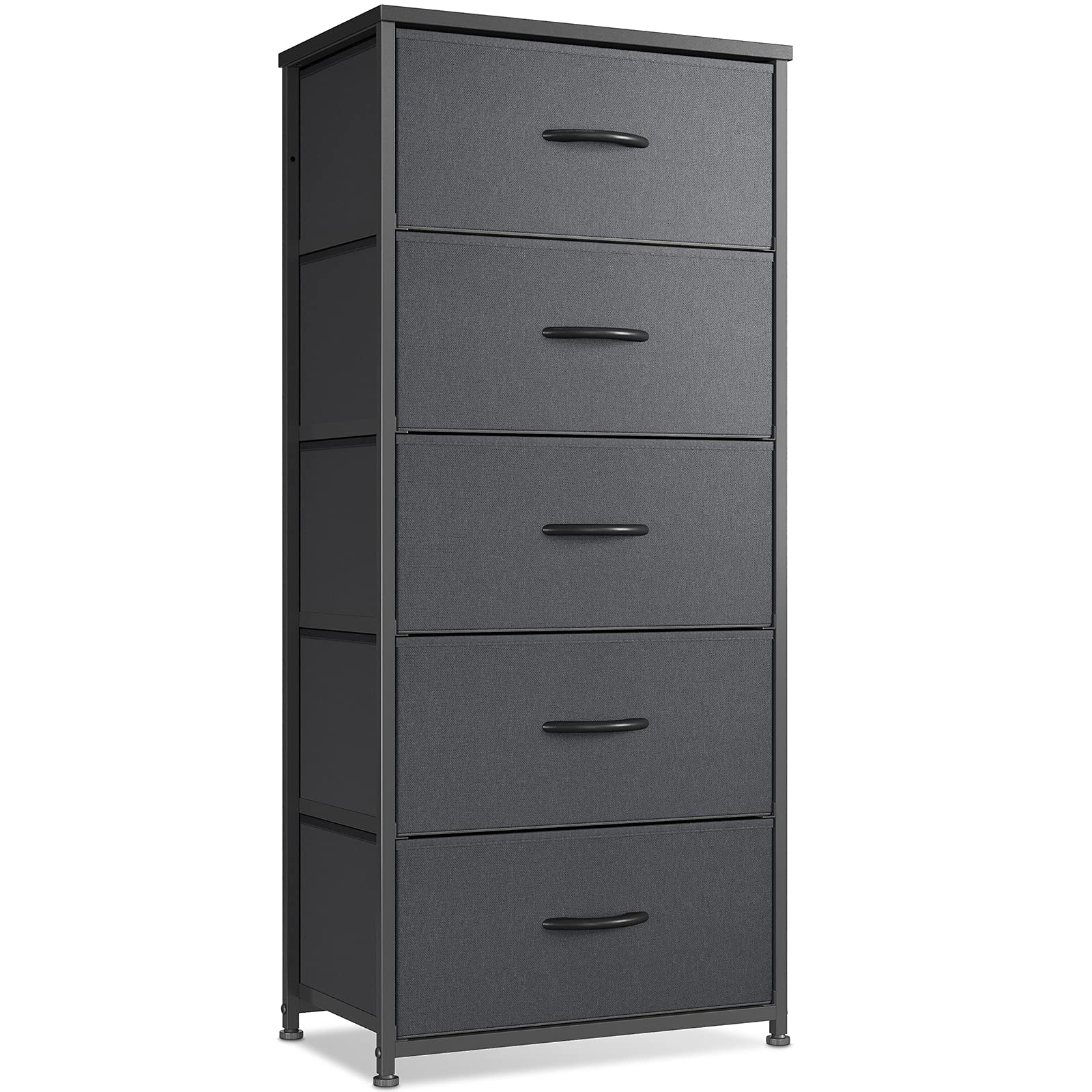 CubiCubi 5-Drawer Fabric Dresser for Bedroom - Tall Kids Storage Organizer with Steel Frame & Wood Top (Black/Grey) | Perfect for Hallway, Entryway, Closet & Nursery Organization
