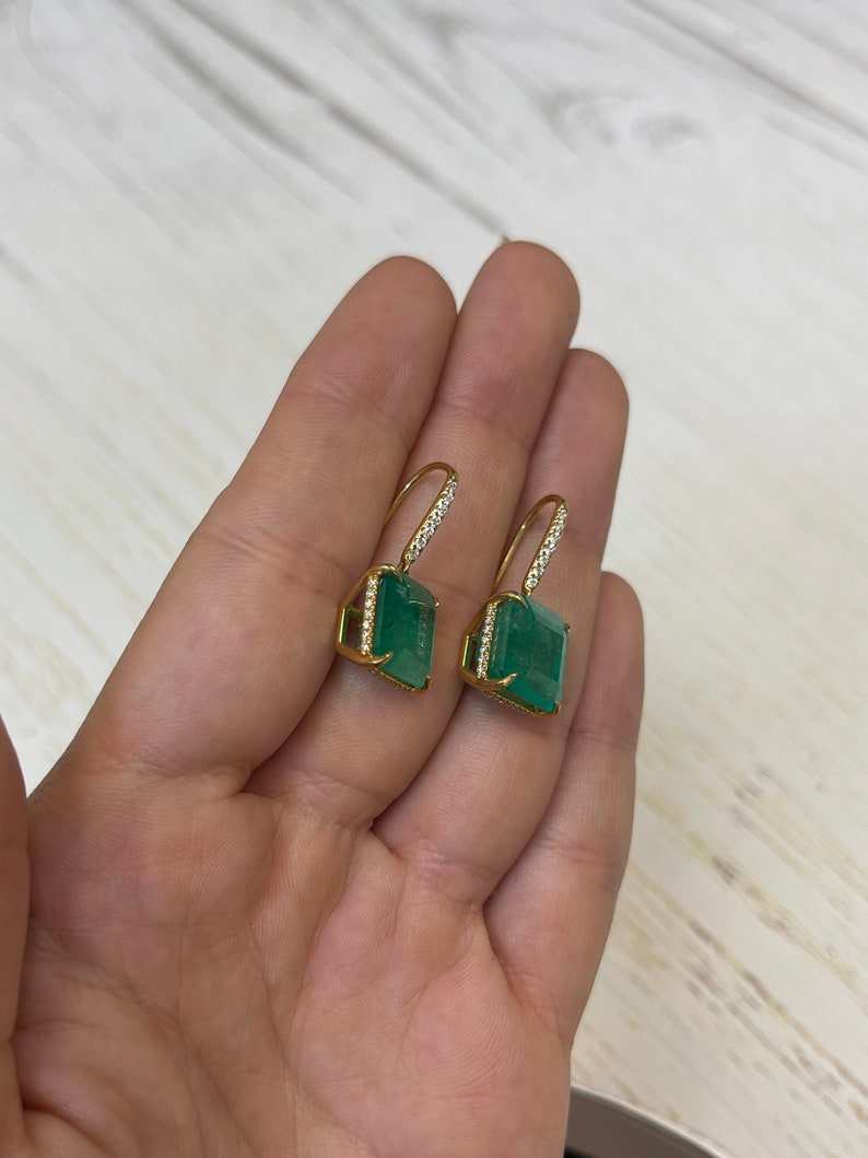 16.80tcw 18K Yellow Gold Dark Green Colombian Emerald and Diamond Lever Back Earrings for Women - Perfect for Weddings, Parties & Special Occasions
