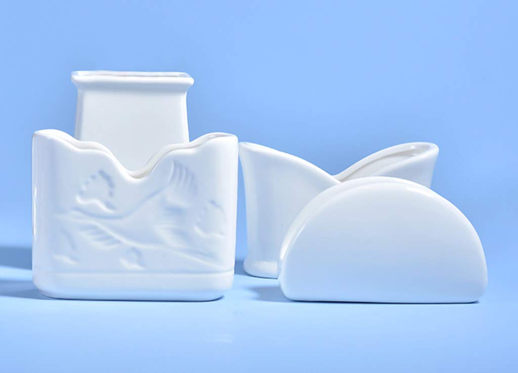 White Ceramic Embossed Napkin Holder - Elegant Paper Towel Stand for Dining Table Decor, Kitchen & Restaurant Use