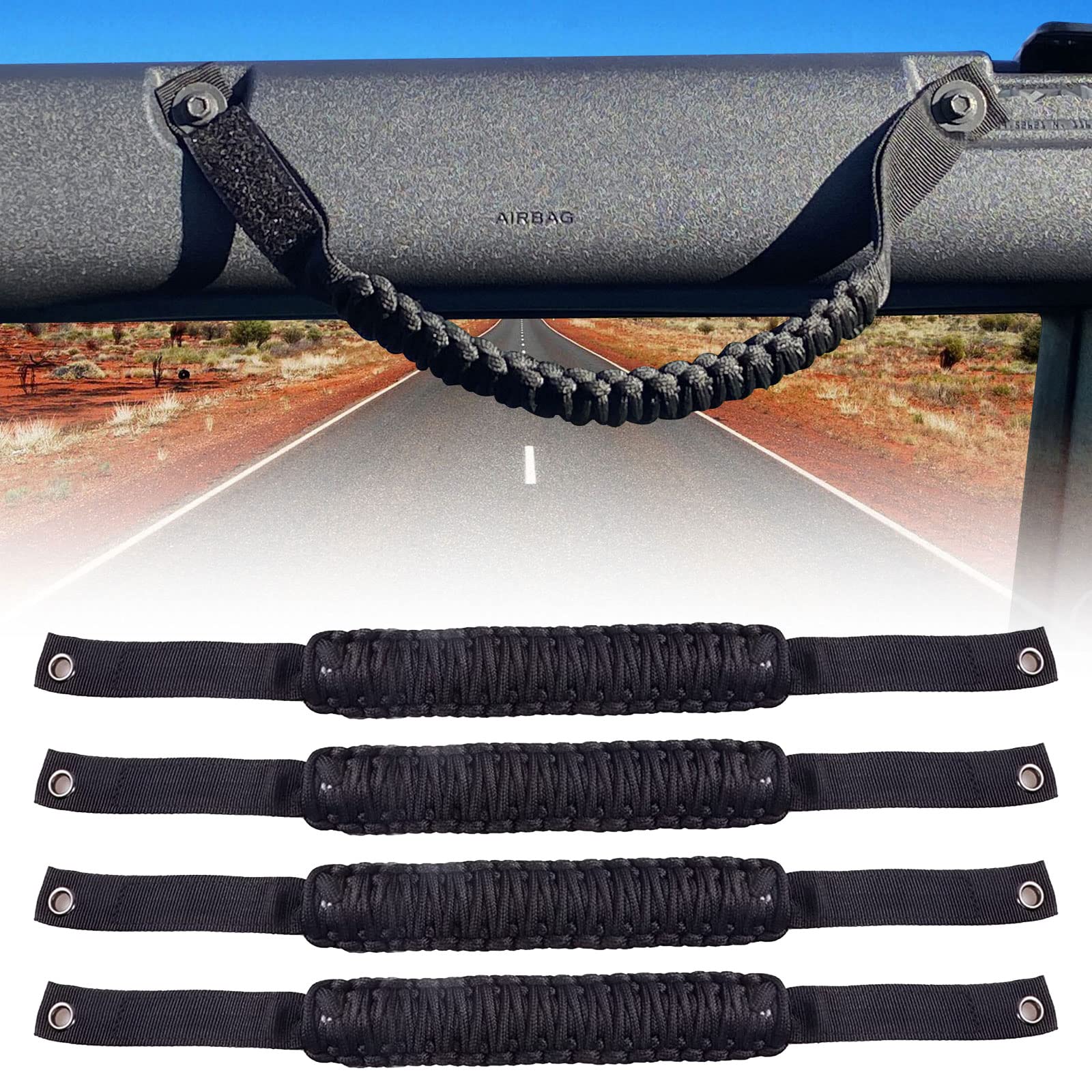 Premium Paracord Roll Bar Grab Handles for 2021-2022 Ford Bronco - Black 4Pcs Interior Accessories | Off-Roading & Adventure-Ready Upgrade