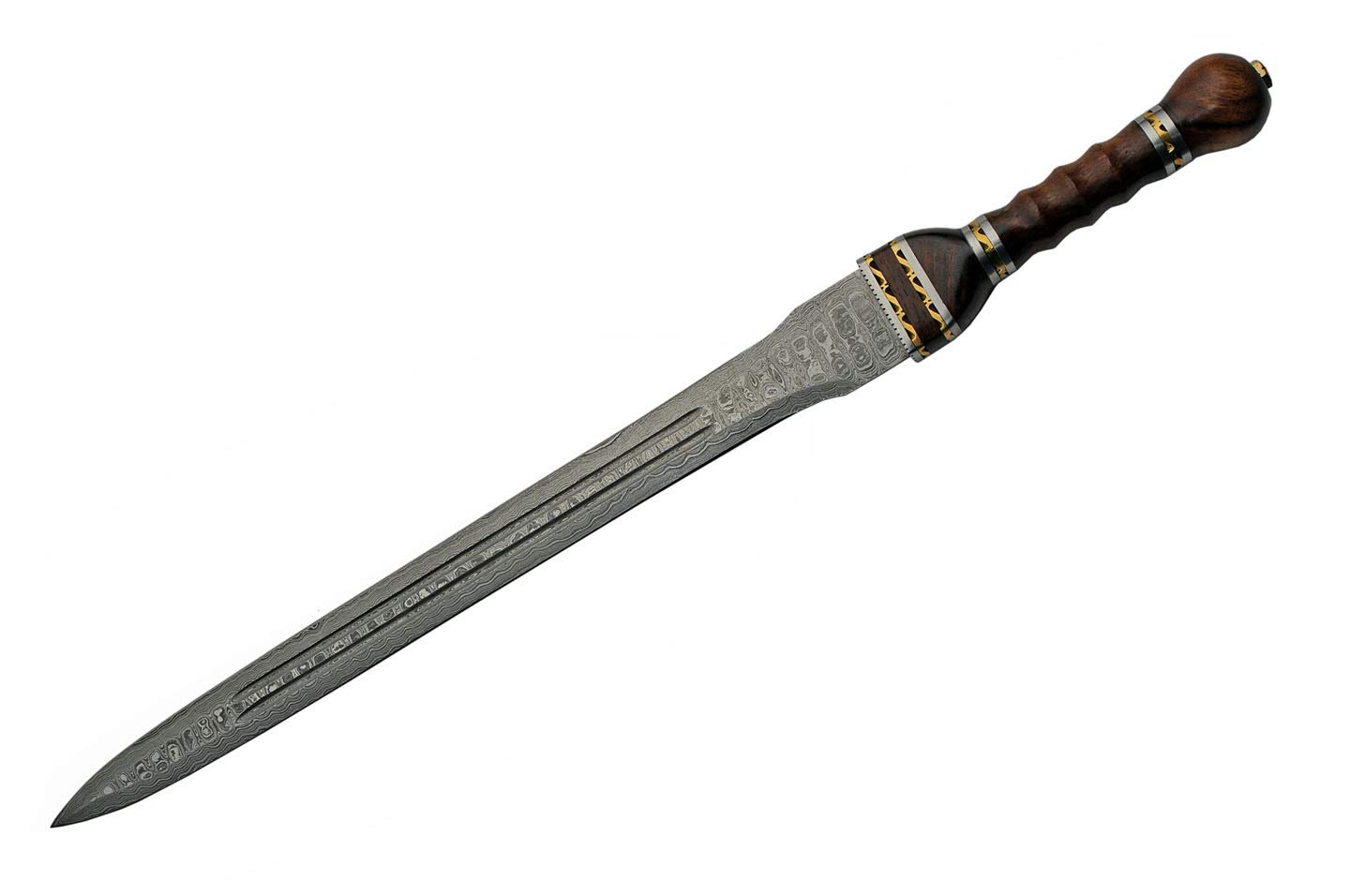 Szco Supplies Damascus Steel Gladius Sword - 25.5 Inch Brown Blade for Collectors, Medieval Reenactment & Home Decor | Authentic Handcrafted Roman Style Weapon
