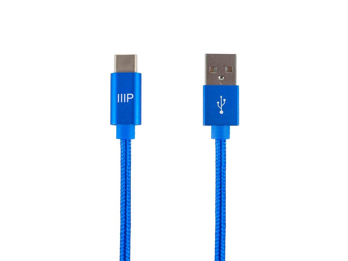 Monoprice Nylon Braided USB C to USB A 2.0 Fast Charging Cable - 3 Feet Blue | Compatible with Samsung Galaxy S10, Note 8, LG V20 & More | Durable & Tangle-Free for Home, Office & Travel Charging