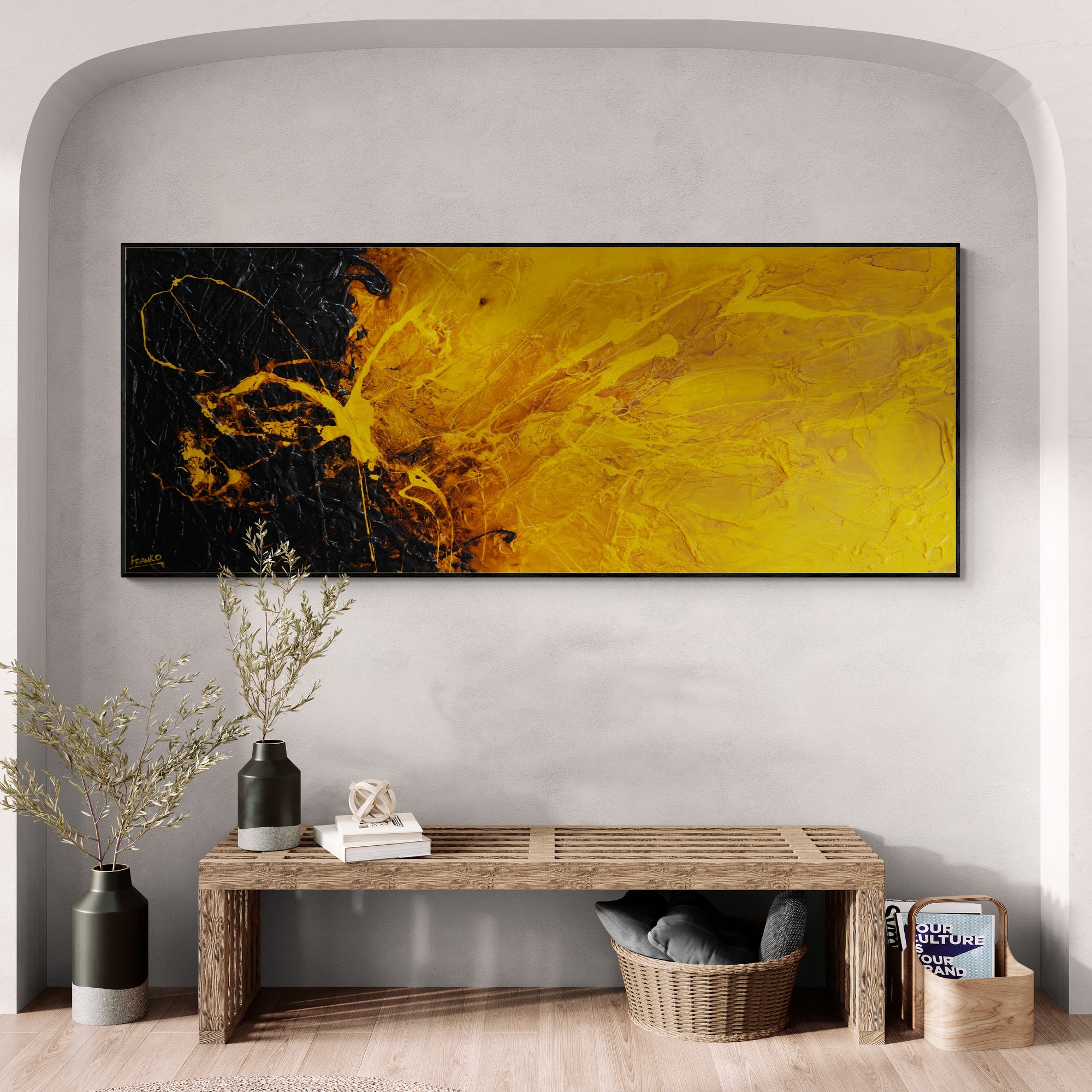 200cm x 80cm Seeded Sunflower Textured Abstract Wall Art Painting - Modern Home Decor for Living Room, Bedroom & Office
