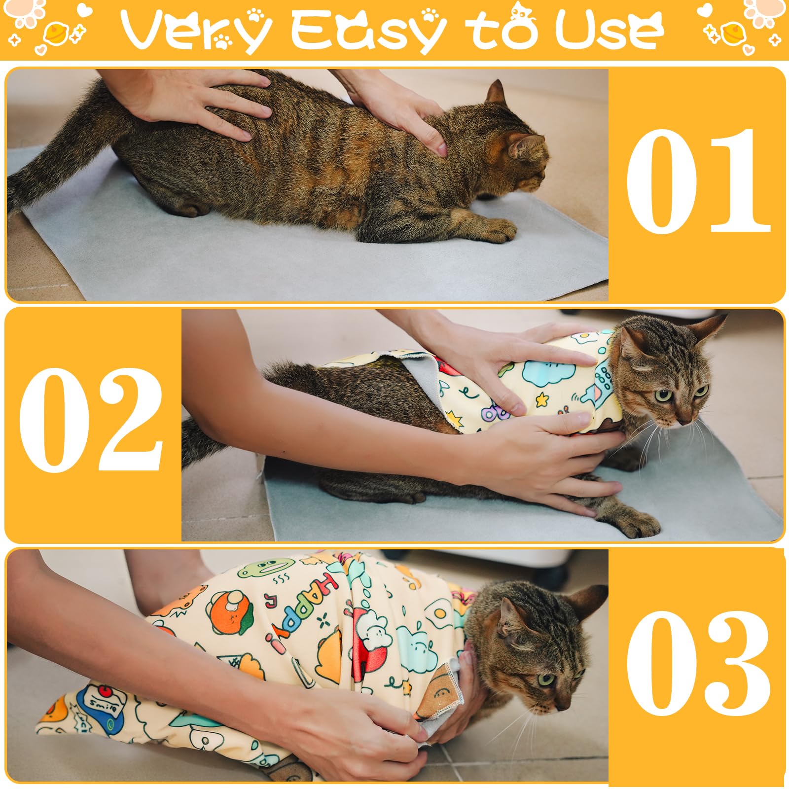 AIERSA Self-Adhesive Cat Grooming Wrap for Nail Trimming & Pet Care - Soft Fabric Cat Restraint Swaddle for Stress-Free Nail Clipping, Bathing & Vet Visits - Essential Cat Grooming Supplies for Anxious Kittens