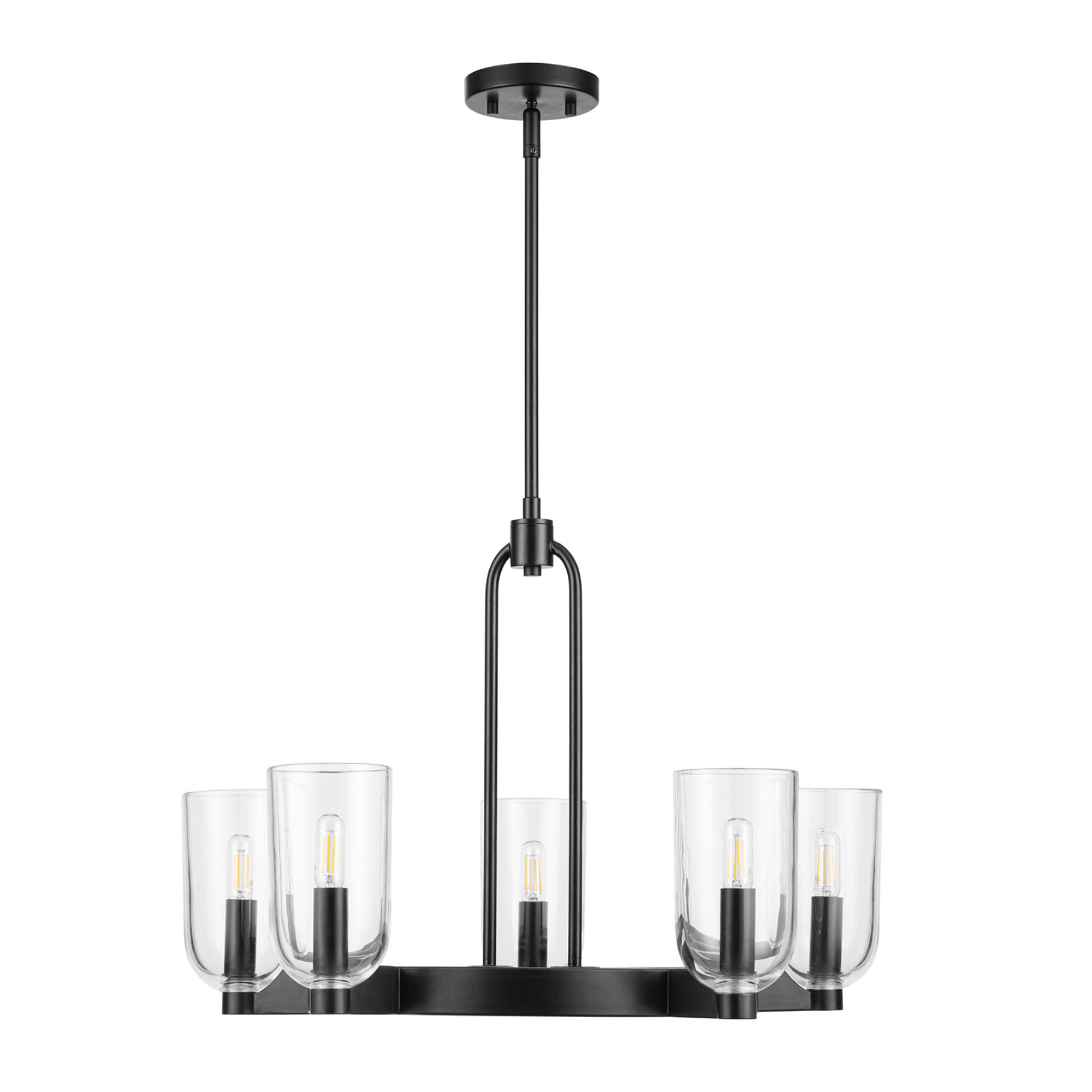 5-Light Hansley Chandelier in Matte Black with Clear Glass Shades - Perfect for Dining Room, Living Room, and Bedroom Lighting