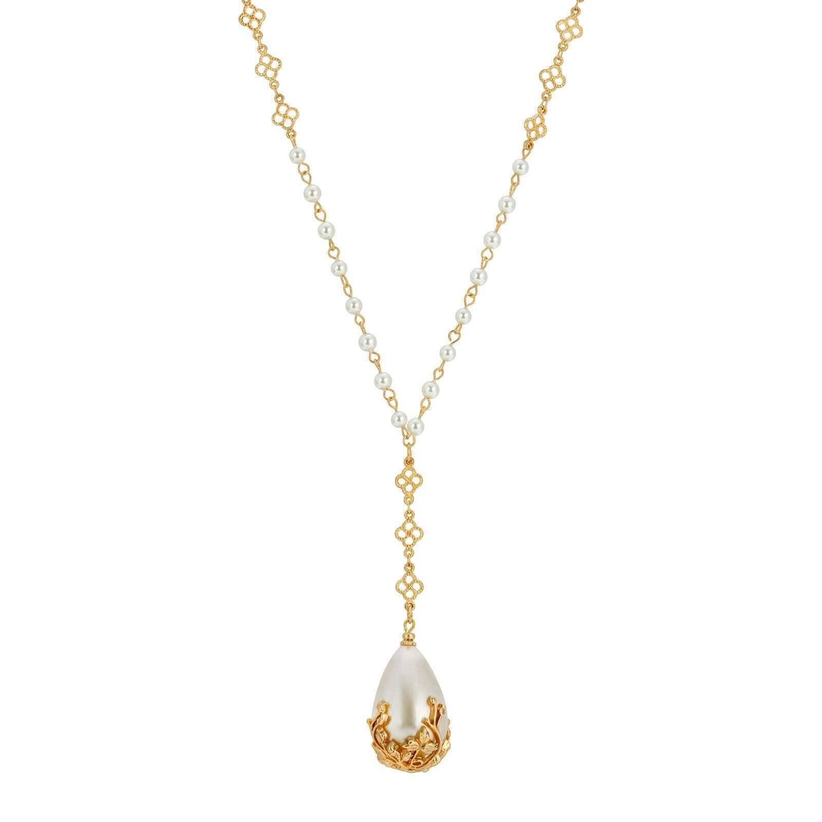 1928 Jewelry Large Faux Pearl Teardrop Y Pendant Necklace - 20