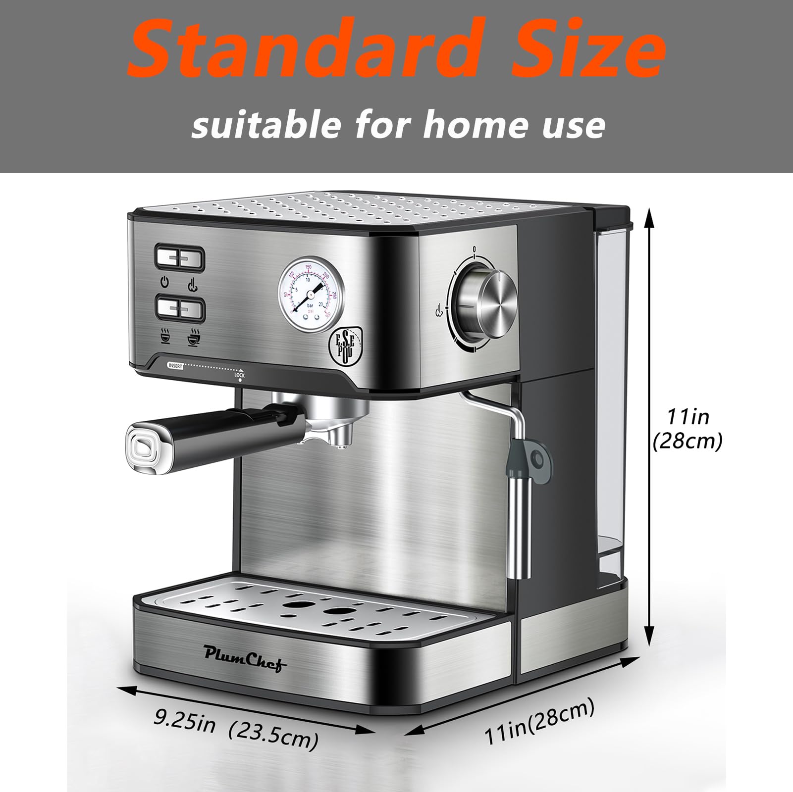 PlumChef Espresso Machine for Home Use - 15 Bar Pressure Coffee Maker with Milk Frother, Steam Wand & 54oz Water Tank - Quiet & Fast Brewing for Cappuccino, Latte - Perfect for Kitchen, Office & Small Spaces