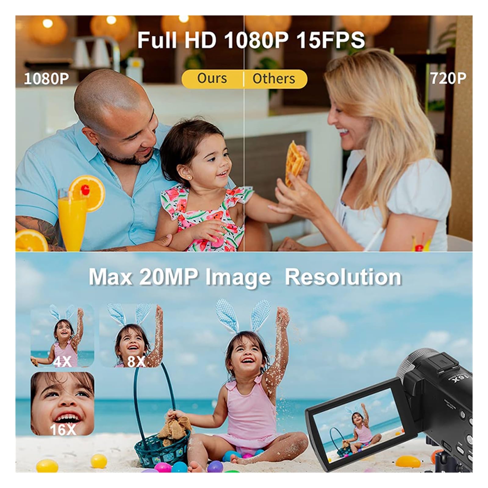 1080p Full HD Digital Camcorder with Infrared Night Vision & IR Light - Perfect for Vlogging, YouTube Videos, and Home Security Monitoring