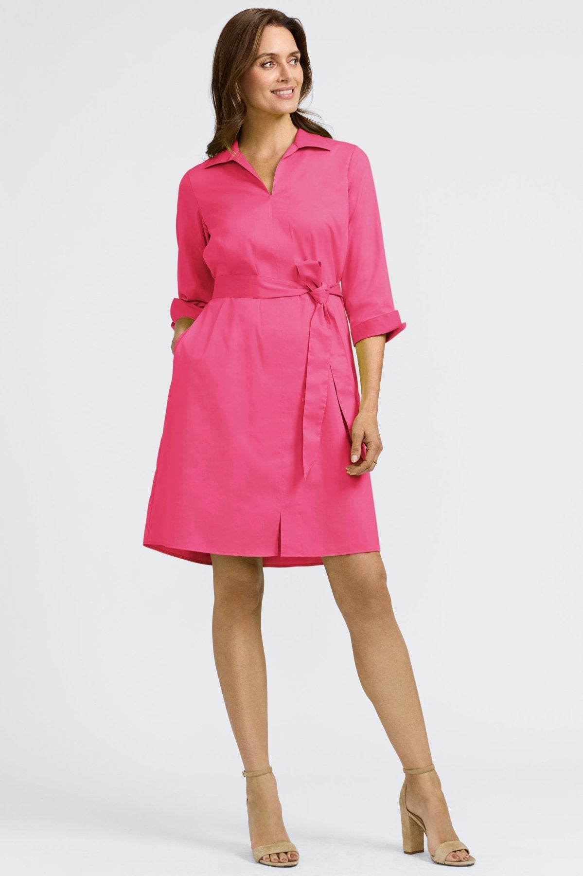 Agnes Stretch Matte Sateen 3/4 Sleeve Wrap Dress for Women - Elegant Office Wear & Cocktail Party Outfit