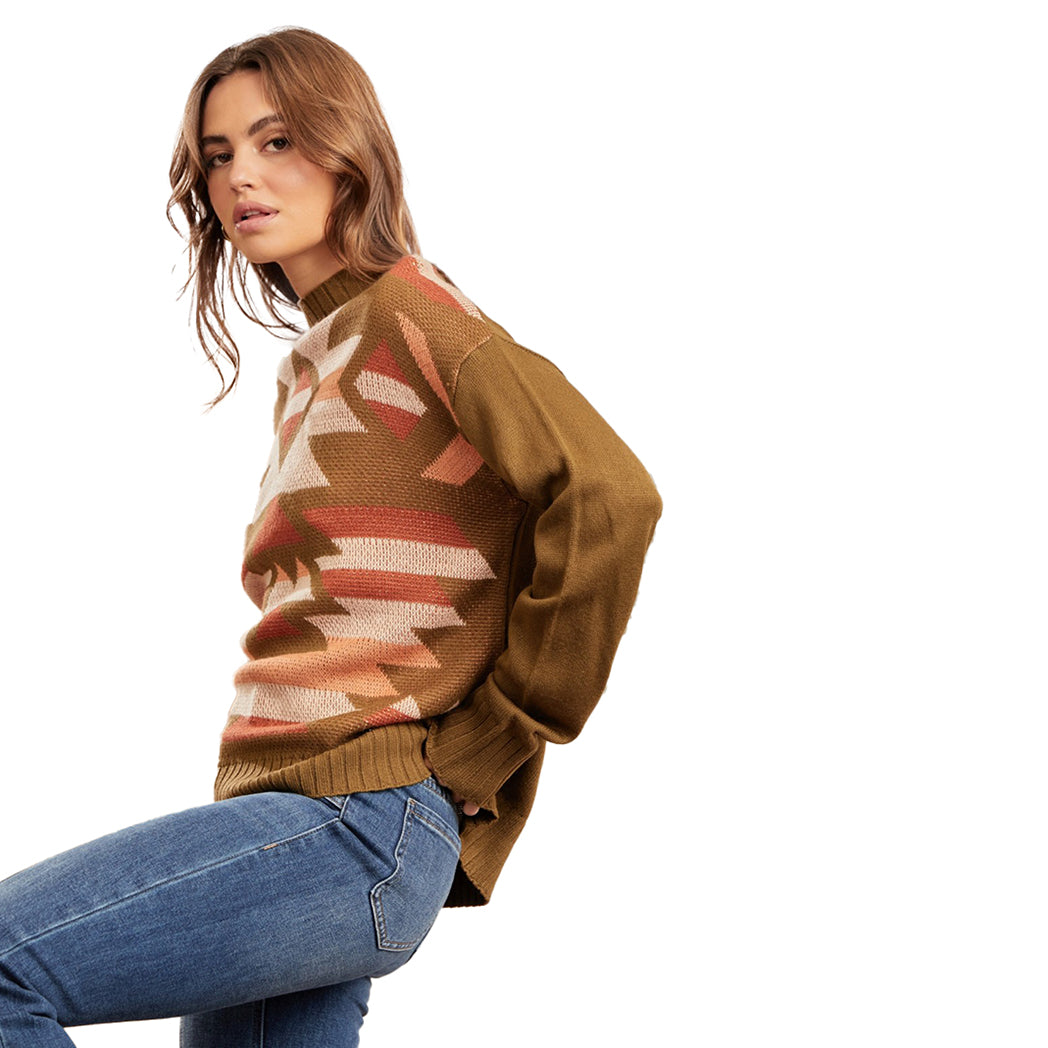 Andree Unit Women's Aztec Jacquard Sweater | Cozy Knit Pullover for Fall & Winter | Perfect for Casual Outfits, Office Wear & Holiday Gatherings