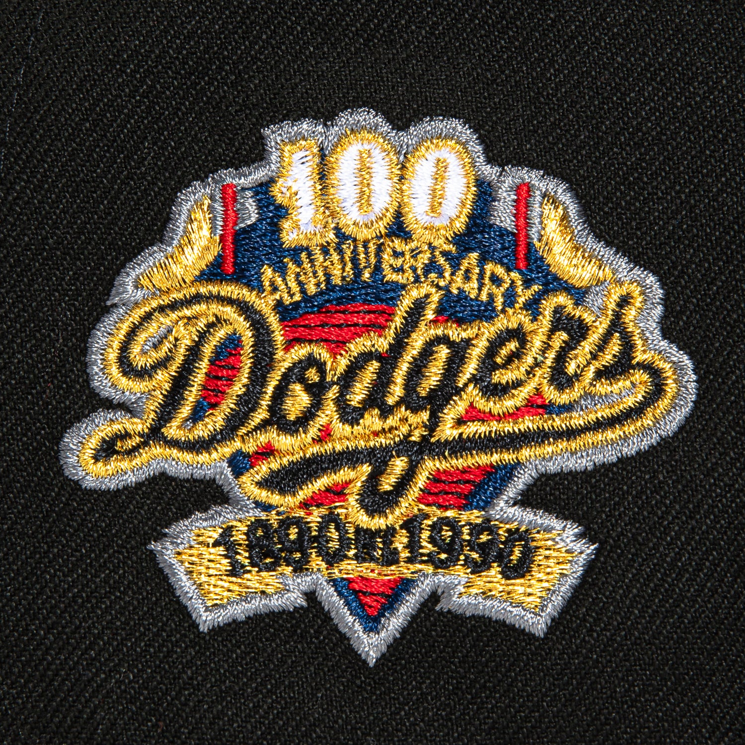 New Era 59Fifty Los Angeles Dodgers 100th Anniversary Patch Snapback Hat - Black & Metallic Gold - Official MLB Baseball Cap for Men & Women - Perfect for Games, Collecting & Streetwear Fashion