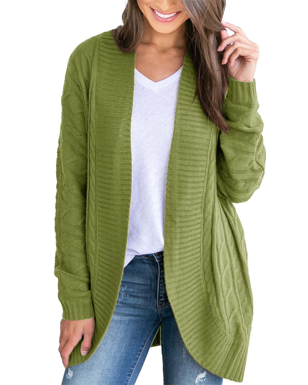 Ybenlow Women's Lightweight Waffle Knit Kimono Cardigan Sweater - Long Sleeve Open Front Loose Fit Cover Up for Lounge, Beach & Layering