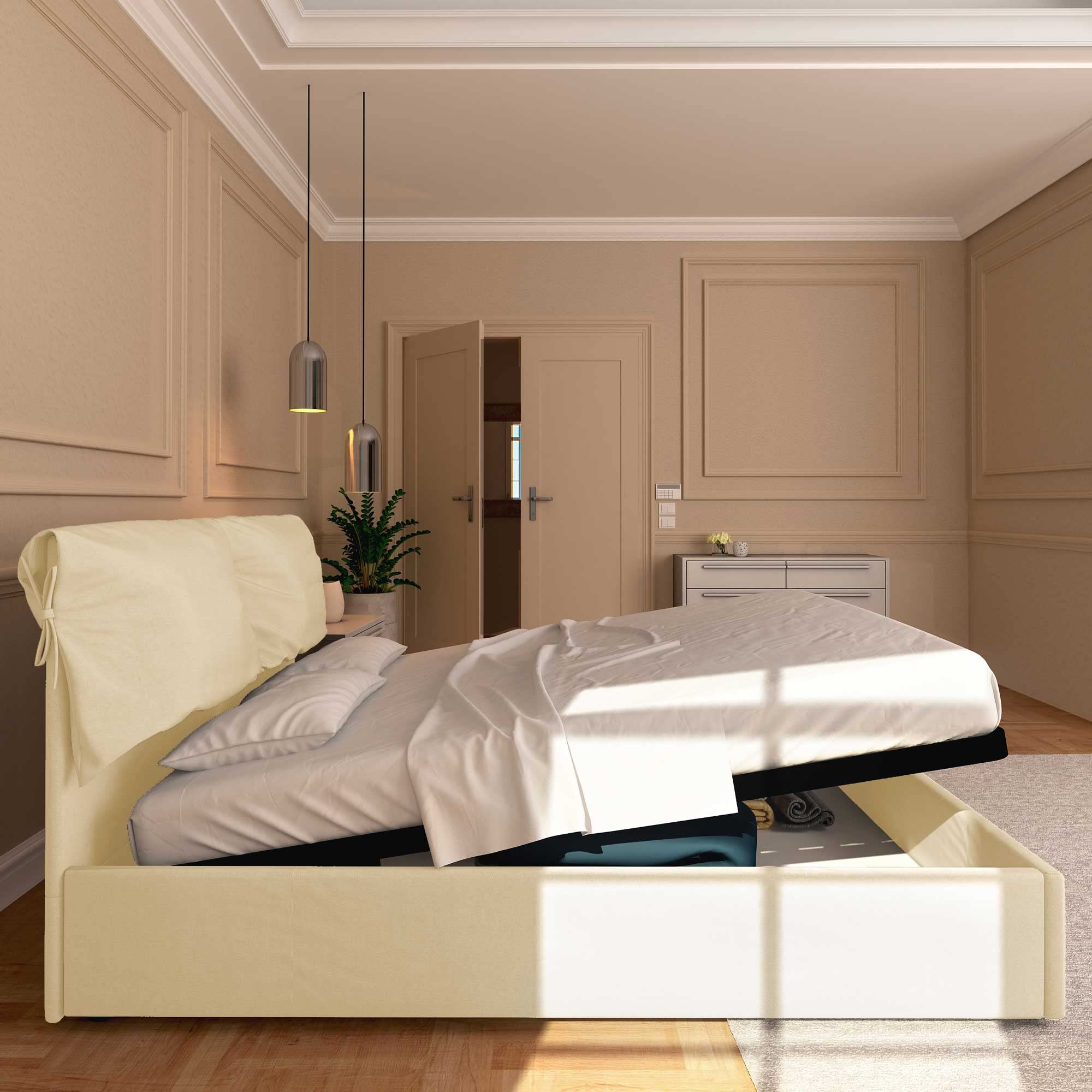 Baldiflex Licia Soft Single Bed with Storage, Synthetic Leather Upholstery, Slatted Base for Single Mattress, 160 x 200 cm, Cream - Perfect for Small Bedrooms, Guest Rooms & Studio Apartments