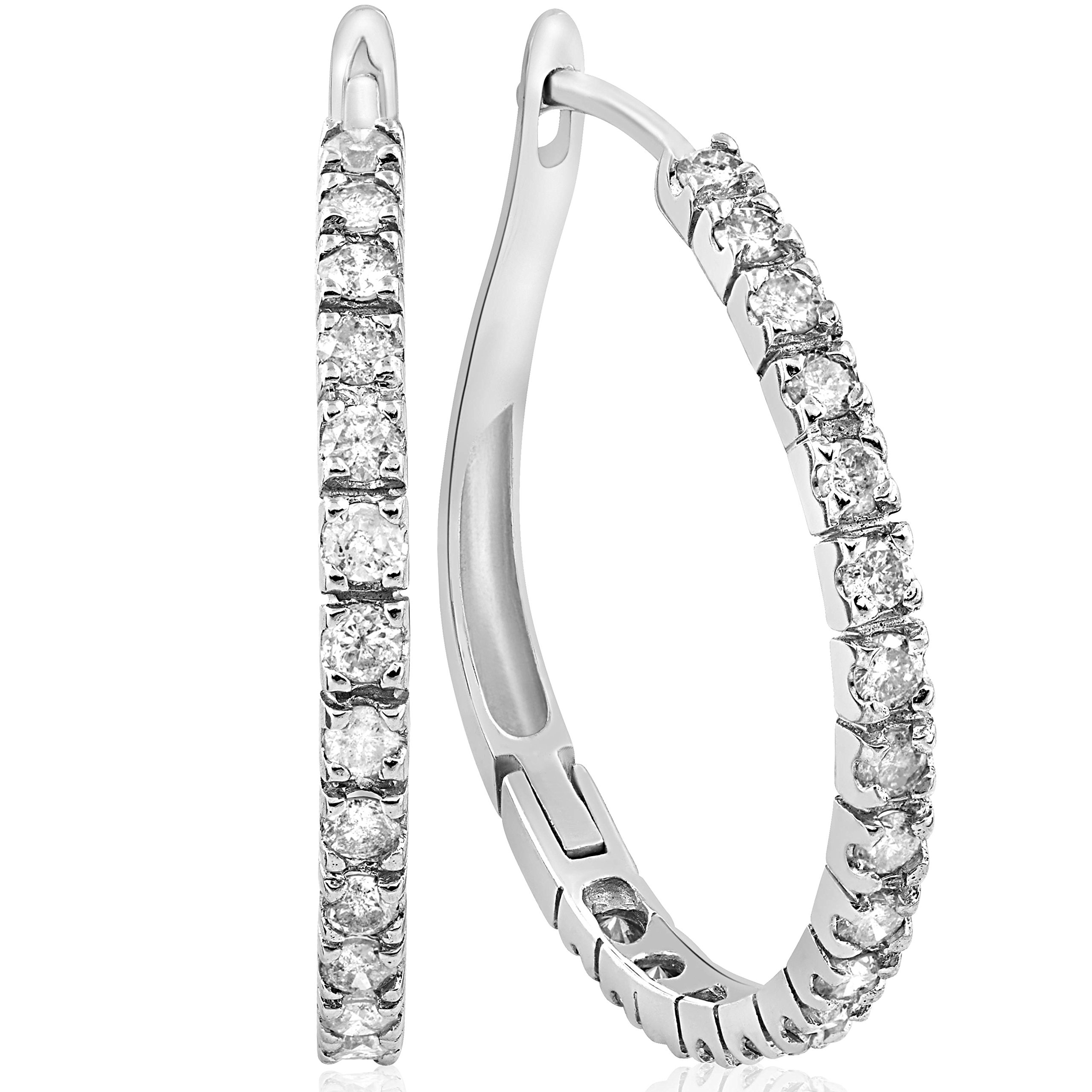 1 Carat Diamond Hoop Earrings in 14K White Gold - 3/4 Inch Height for Women, Perfect for Weddings, Parties & Special Occasions