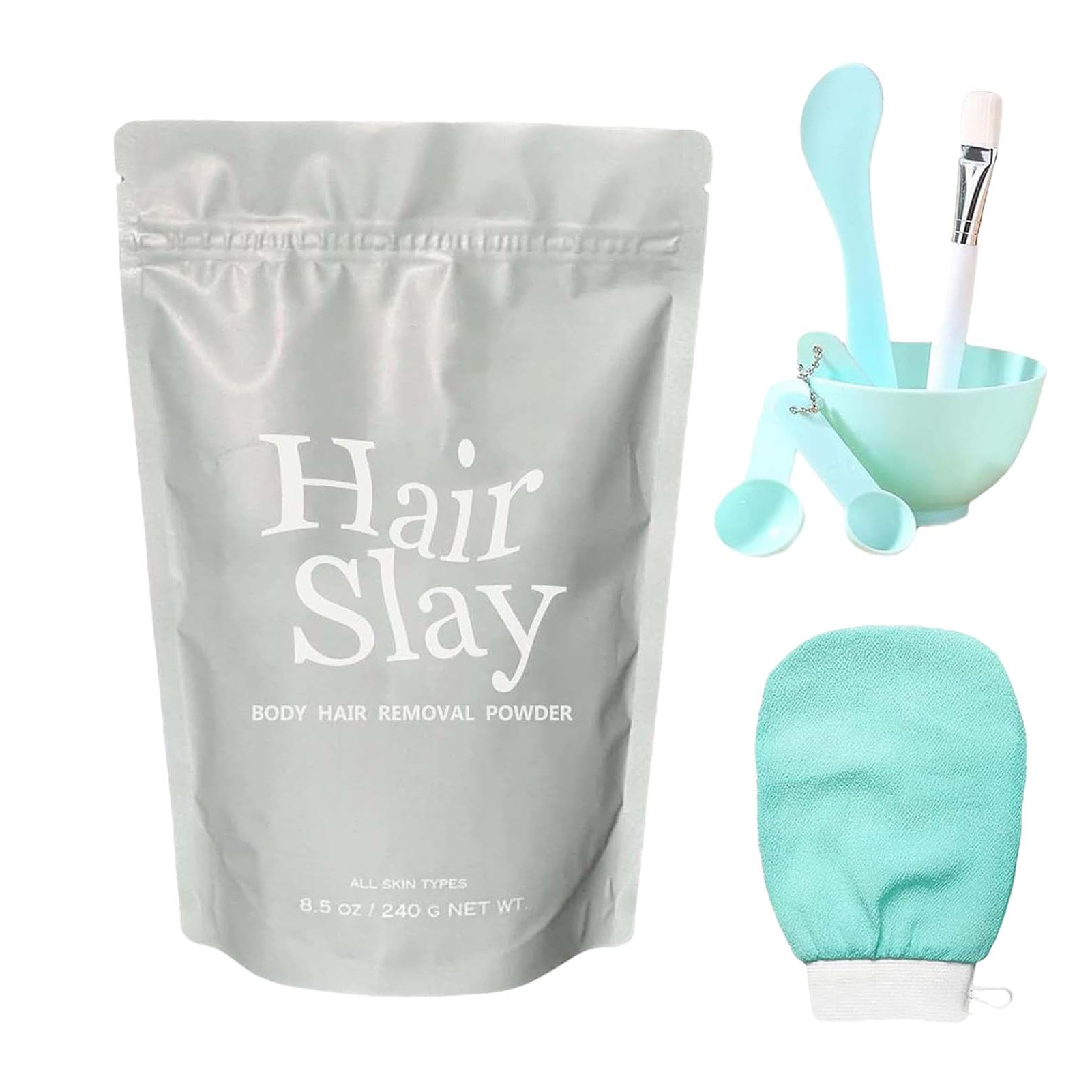 Hairslayer Body Hair Removal Powder Kit - Painless & Instant Hair Removal for Smooth Skin | Includes Glove & Brush | Gentle Skin Care for Men & Women | Perfect for Legs, Arms, Bikini Area & Full Body Hair Removal