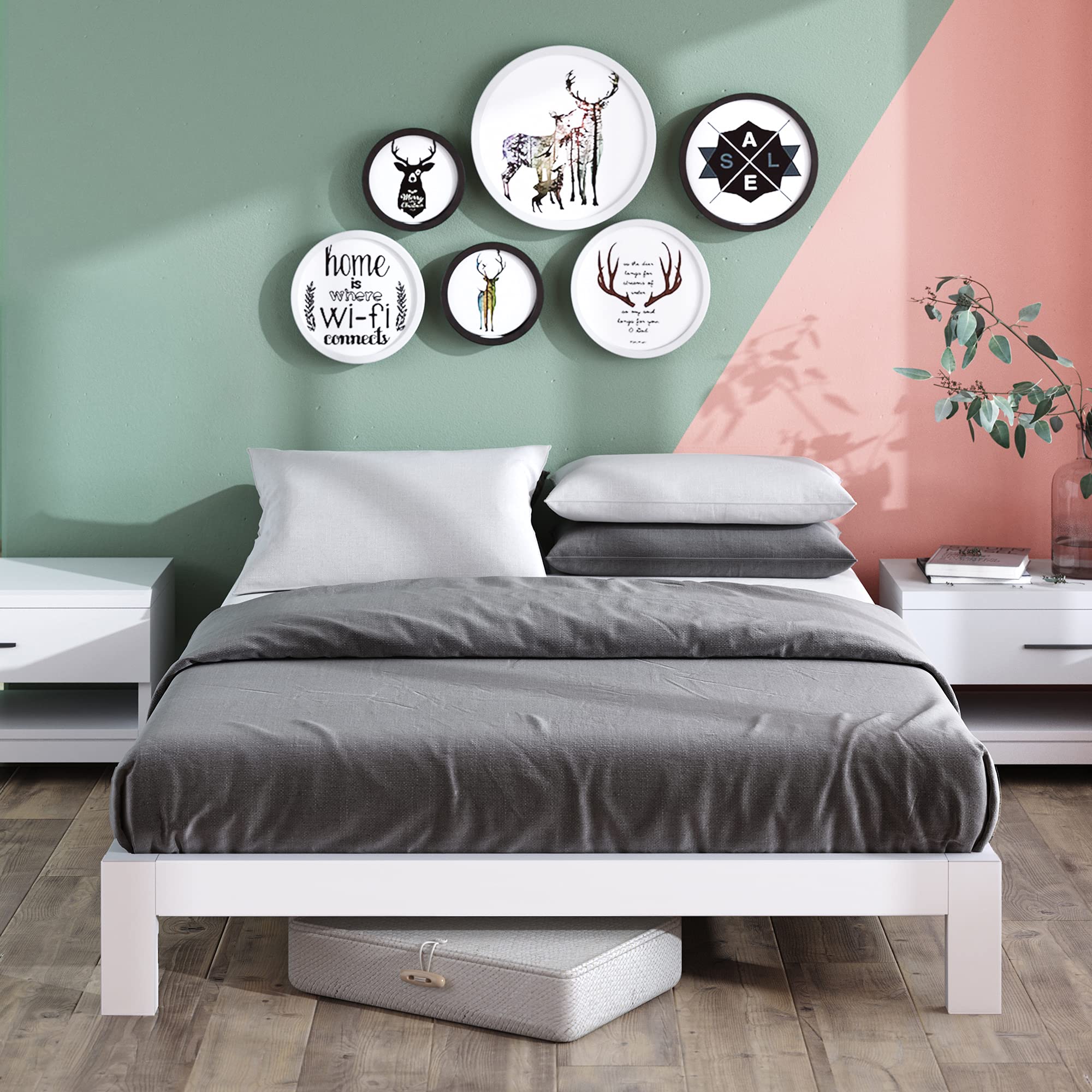 ZINUS White Full Metal Platform Bed Frame - Easy Assembly for Bedroom