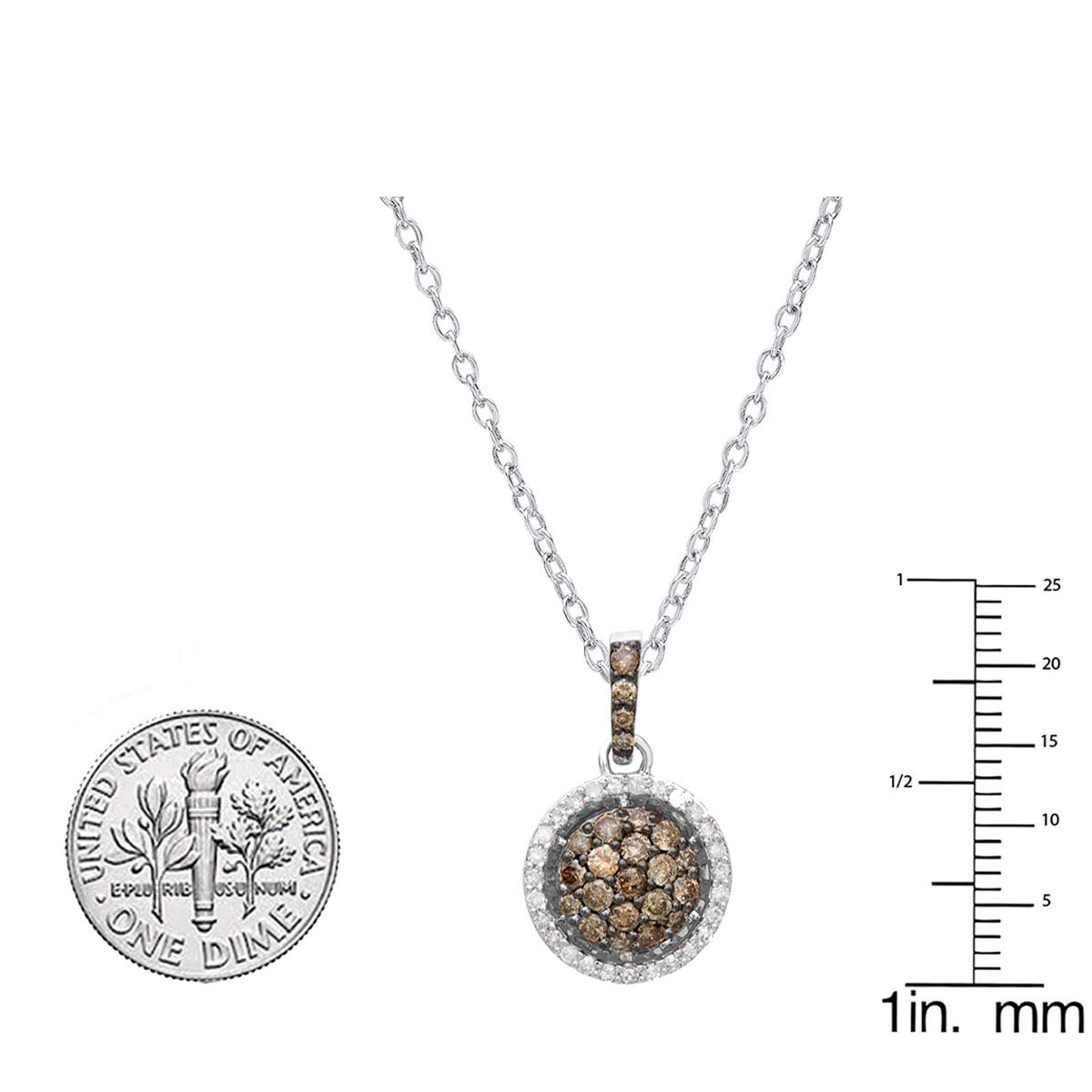 14K Solid White Gold 0.80 Cttw Round Champagne & White Diamond Circle Pendant Necklace for Women | Elegant Jewelry Gift for Anniversary, Birthday & Special Occasions