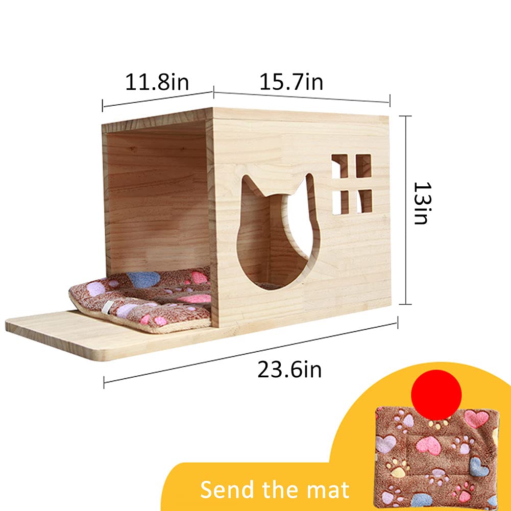 Wall Mounted Cat Bed - Floating Wood Cat Shelves & Lounger, Modern Cat Condo House with Hammock - Multi-Level Activity Center & Perch for Climbing, Jumping and Relaxing - Perfect for Small Spaces, Apartments and Playful Kitties