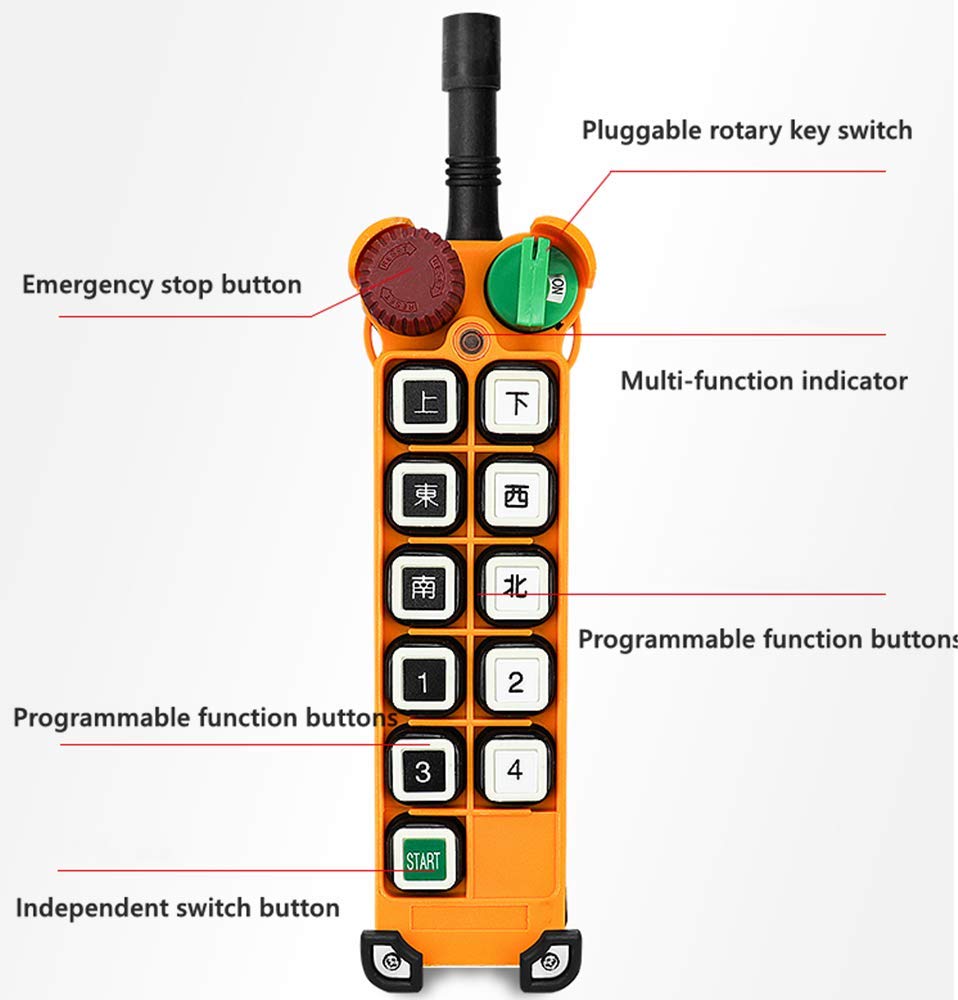 Industrial Hoist Crane Wireless Radio Remote Control Transmitter with Emergency Stop Button F24-10D/10S (Single, 12V) - Perfect for Construction, Warehouse & Material Handling Operations