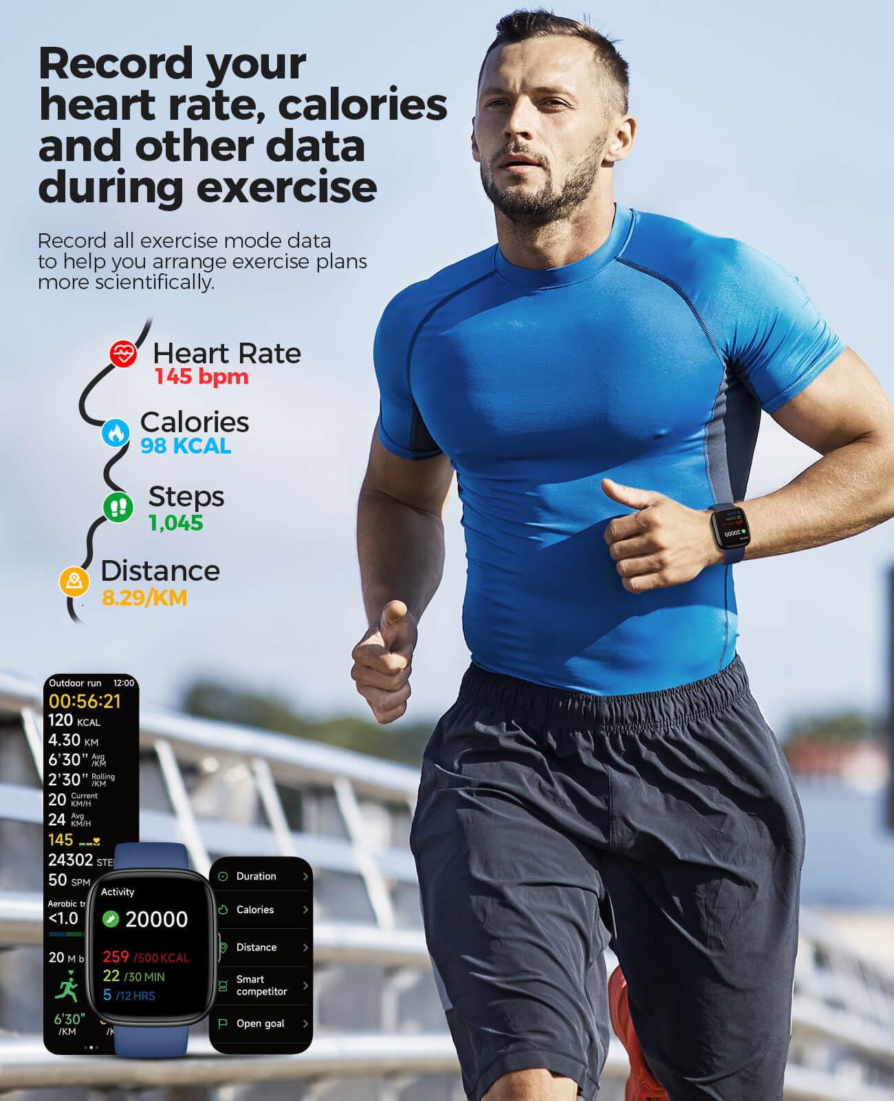 Smart Watch with Alexa Built-in, 100+ Fitness Tracker, IP68 Waterproof, Heart Rate & Sleep Monitor, 24/7 Blood Oxygen & Stress Tracking - Compatible with Android & iPhone (Blue) - Perfect for Workouts, Swimming & Daily Health Monitoring