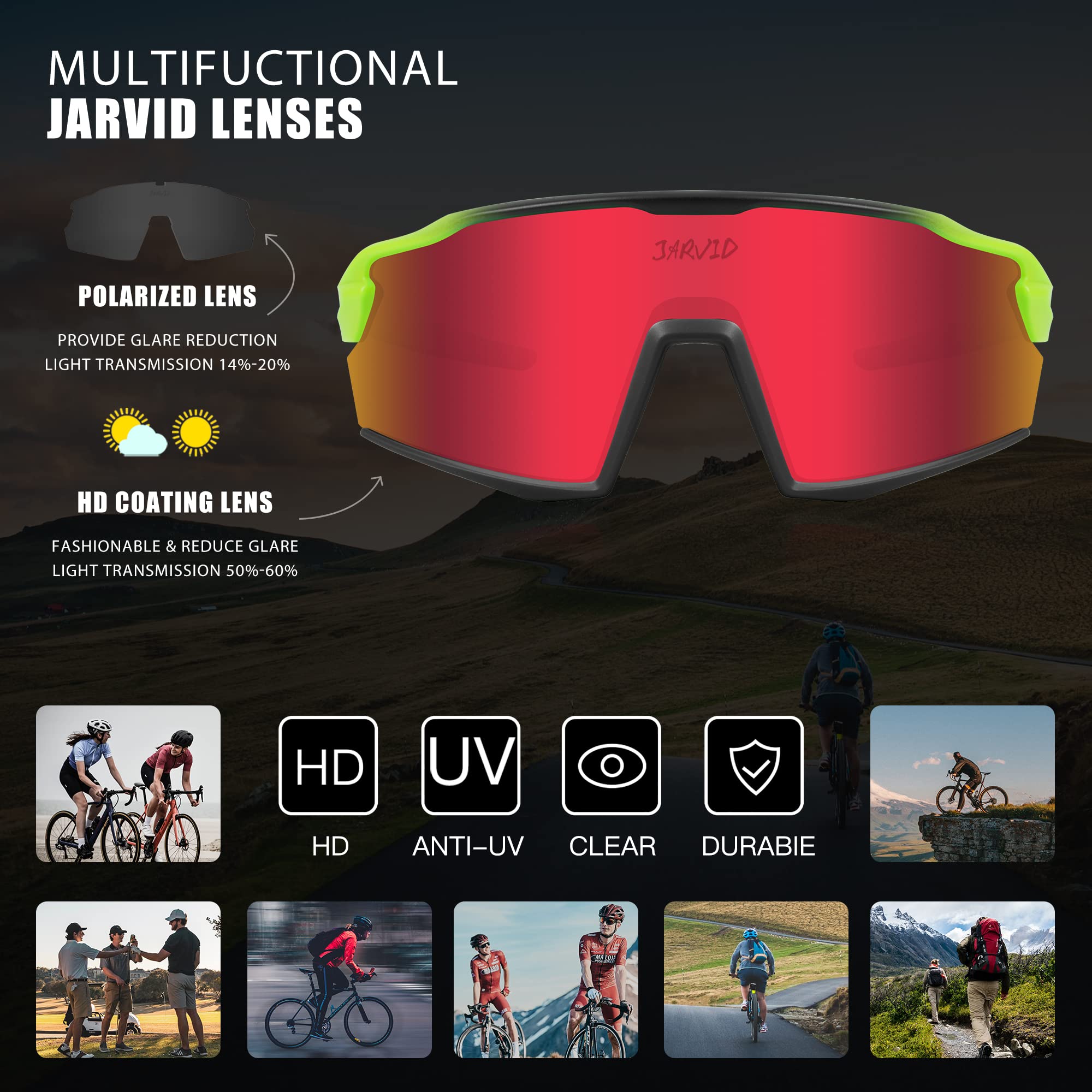 Polarized Cycling Glasses for Men & Women - UV Protection Sports Sunglasses with 4 Interchangeable Lenses - Ideal for Road Biking, Running & Outdoor Activities