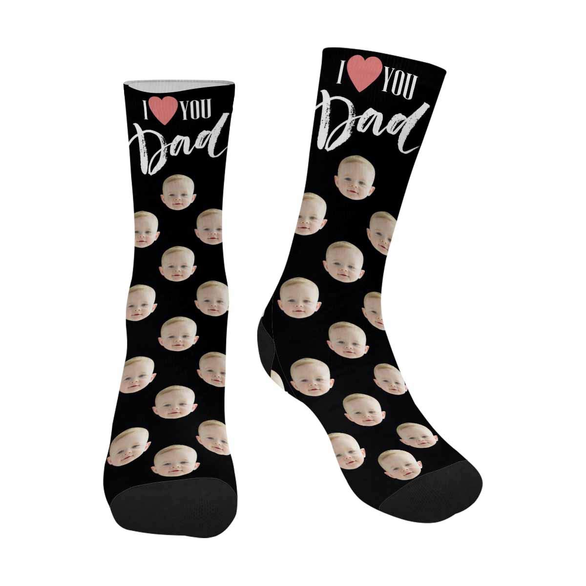 Custom I Love Dad Black Crew Socks for Men & Women - Personalized Father's Day Gifts - Perfect for Holidays, Birthday Presents & Family Celebrations