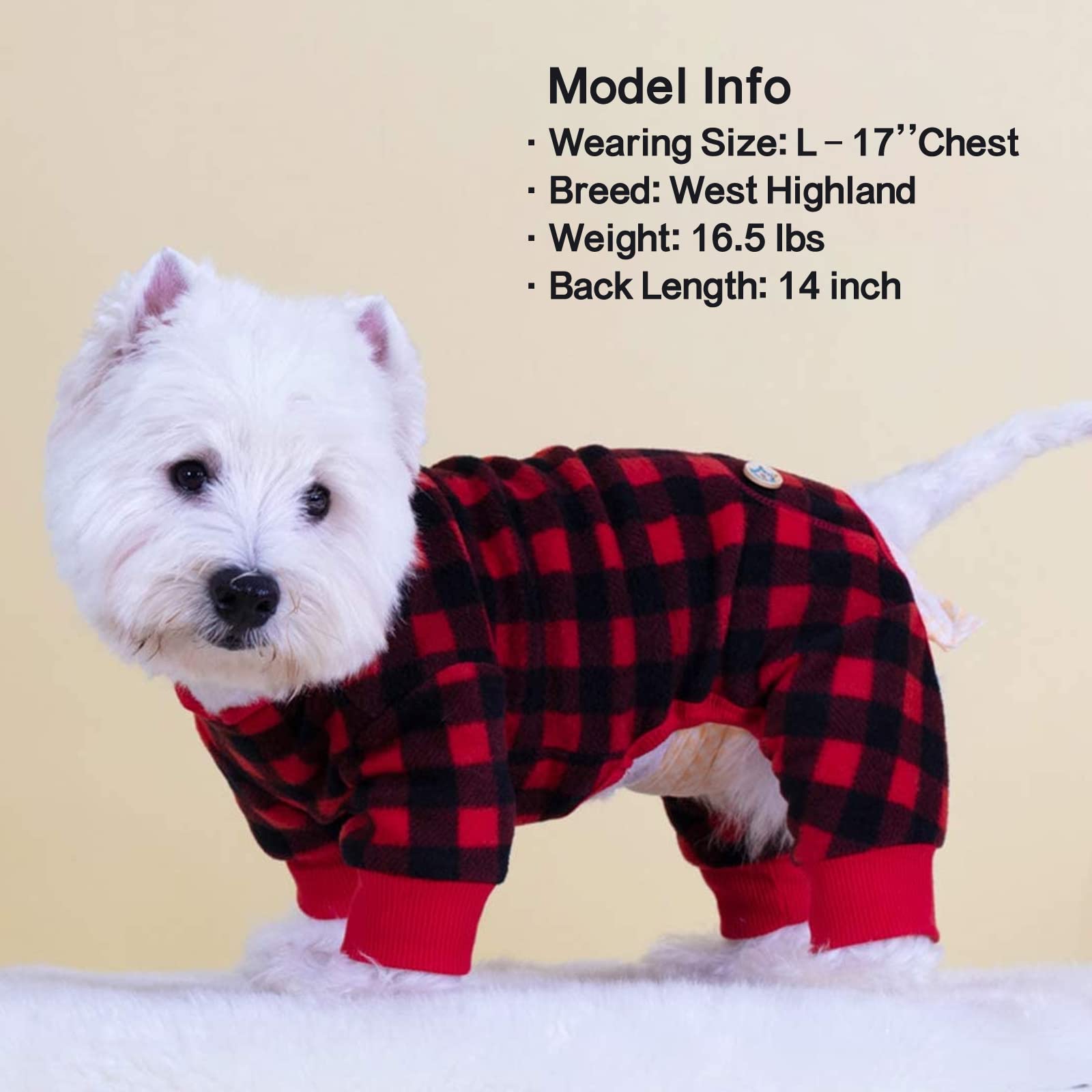 KYEESE Red Buffalo Check Plaid Dog Pajamas - Cozy Christmas Onesie Outfit for Small Dogs | Perfect for Holiday Photos & Winter Nights