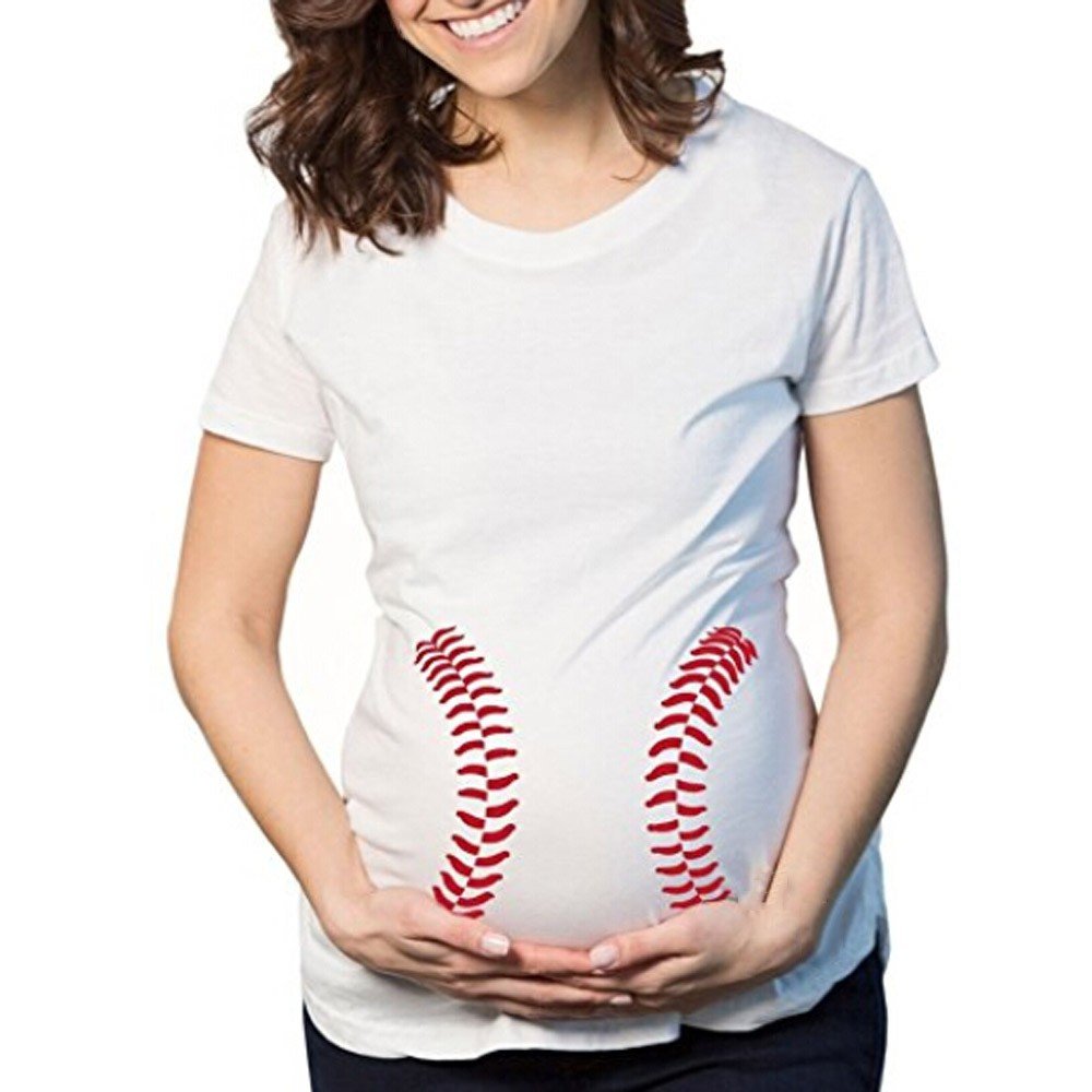 Vermers Maternity Baseball Laces Pregnancy T-Shirt - Comfortable Baby Bump Tee for Expecting Moms | Perfect for Casual Wear, Maternity Photos & Gender Reveals