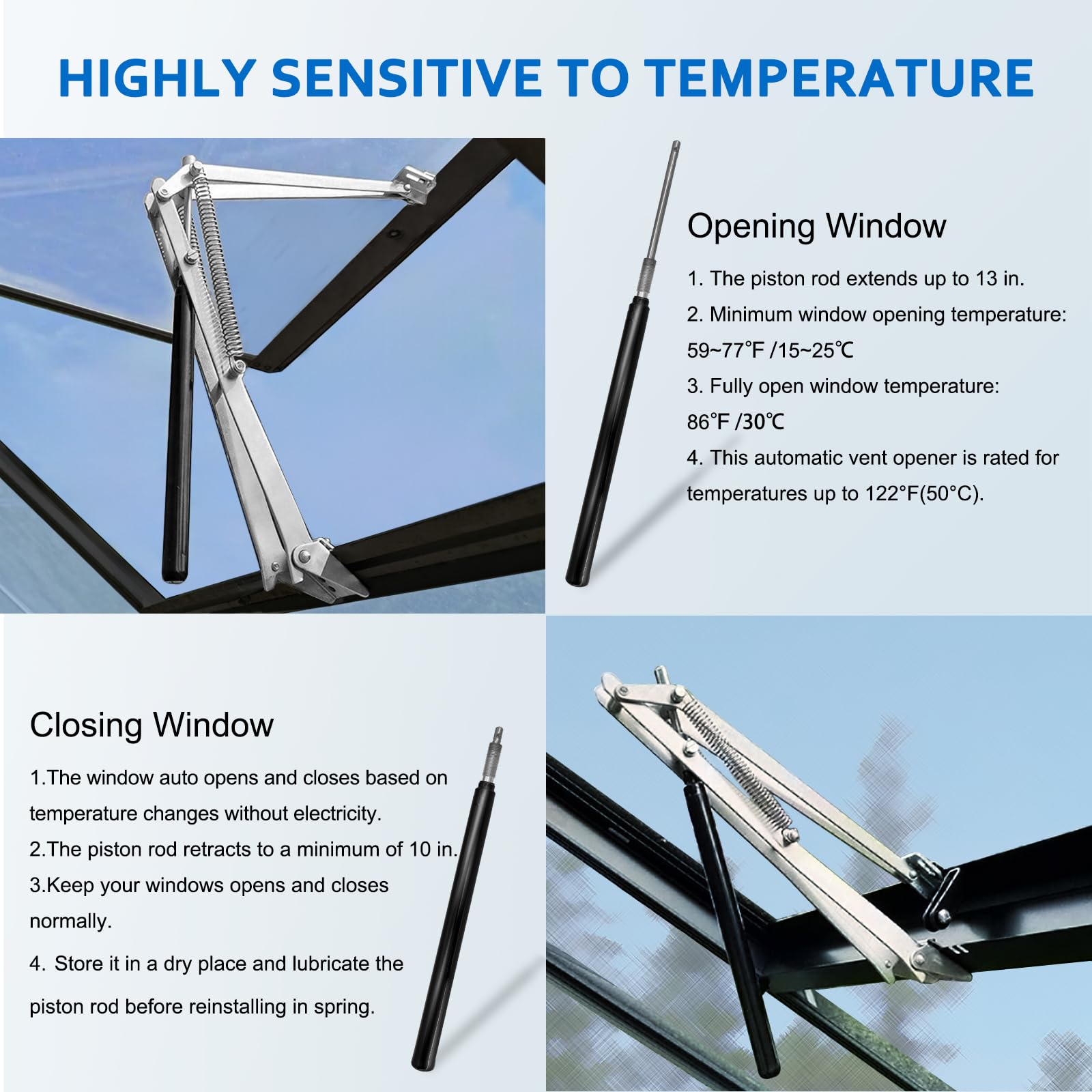 2 Pack Automatic Greenhouse Window Opener Kit - Solar Heat Sensitive Roof Vent Opener with Dual Spring, Lifts Up to 15lbs for Optimal Ventilation | Perfect for Greenhouses, Sheds & Garden Ventilation Systems