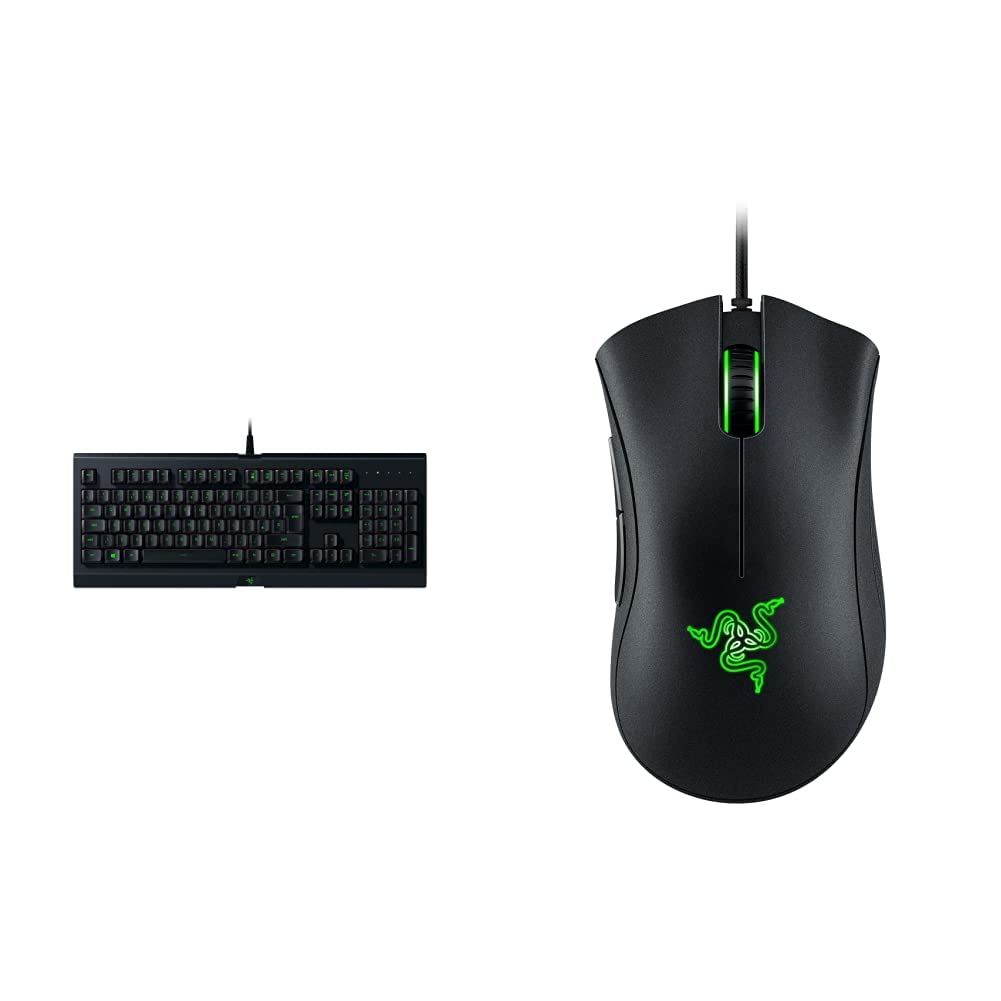 Razer Cynosa Lite Gaming Keyboard with Soft Spring Membrane Switches - UK Layout QWERTY | DeathAdder Essential Wired Gaming Mouse - Mercury White & Black Bundle for PC Gamers - Perfect for FPS, MMO and Esports Gaming