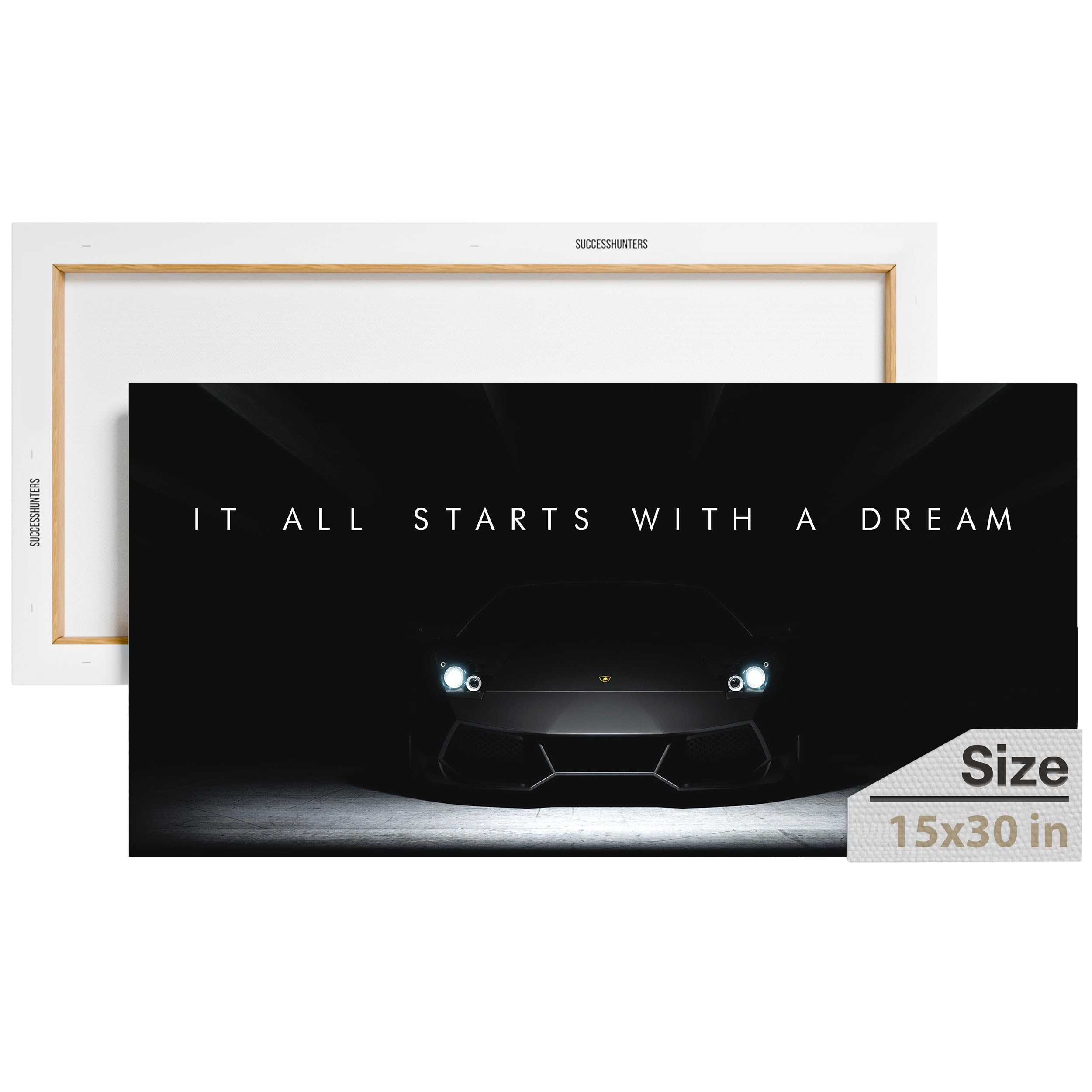 Motivational Wall Art for Office & Home - Supercar Canvas Print, Inspirational Automotive Decor for Lamborghini & Sports Car Lovers - 30x15 Inch Car Poster for Man Cave, Garage, or Office Decor