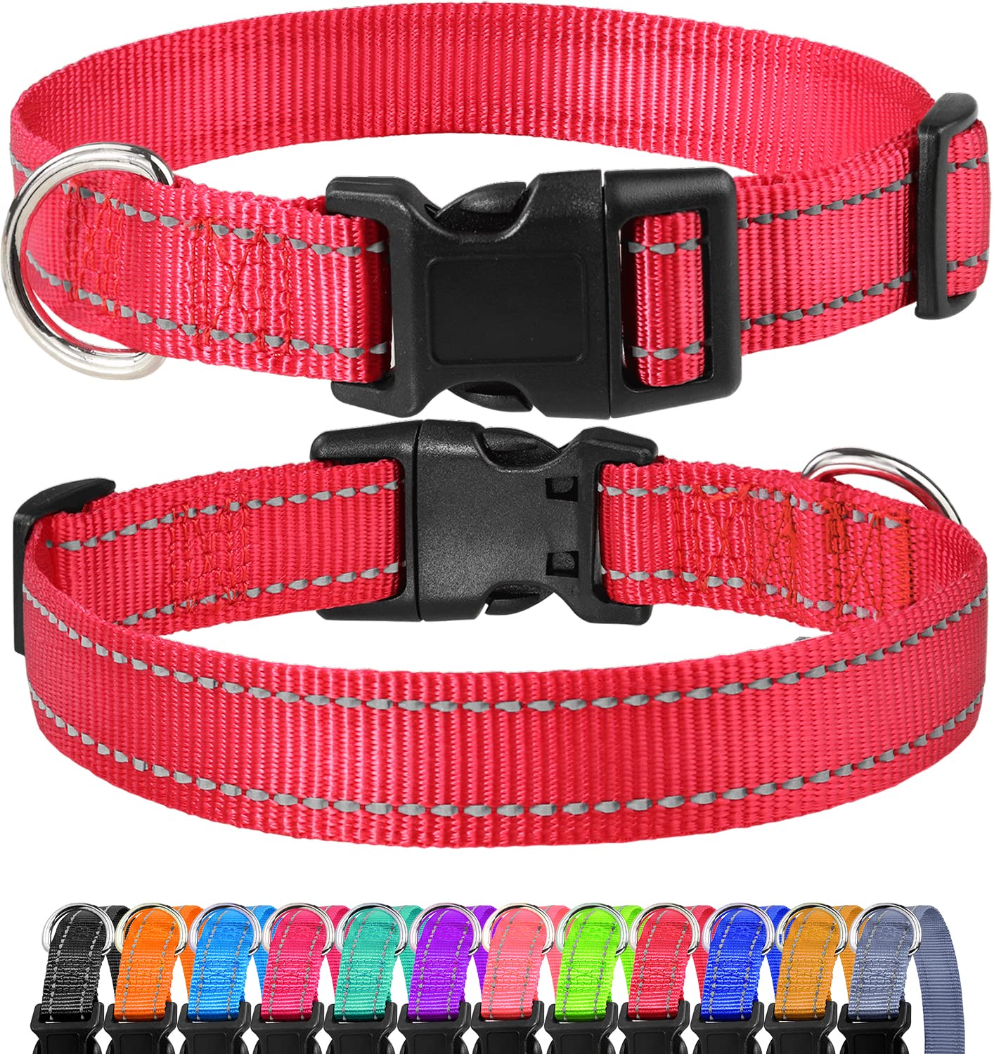 FunTags Reflective Dog Collar - Durable Nylon Adjustable Pet Collar with Quick Release Buckle for Small Dogs & Puppies (Red, 5/8