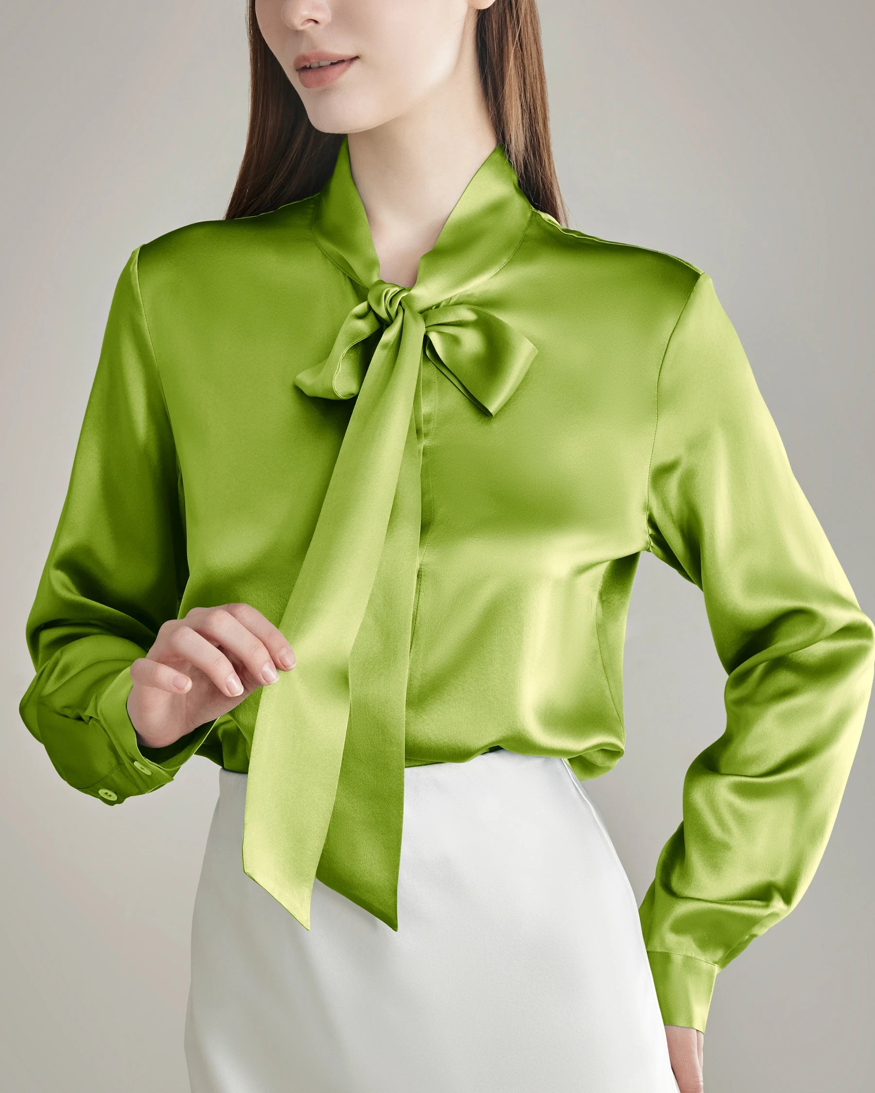 Elegant Silk Bow Tie Blouse for Women - Fashionable & Comfortable Ladies Top for Office, Party & Special Occasions