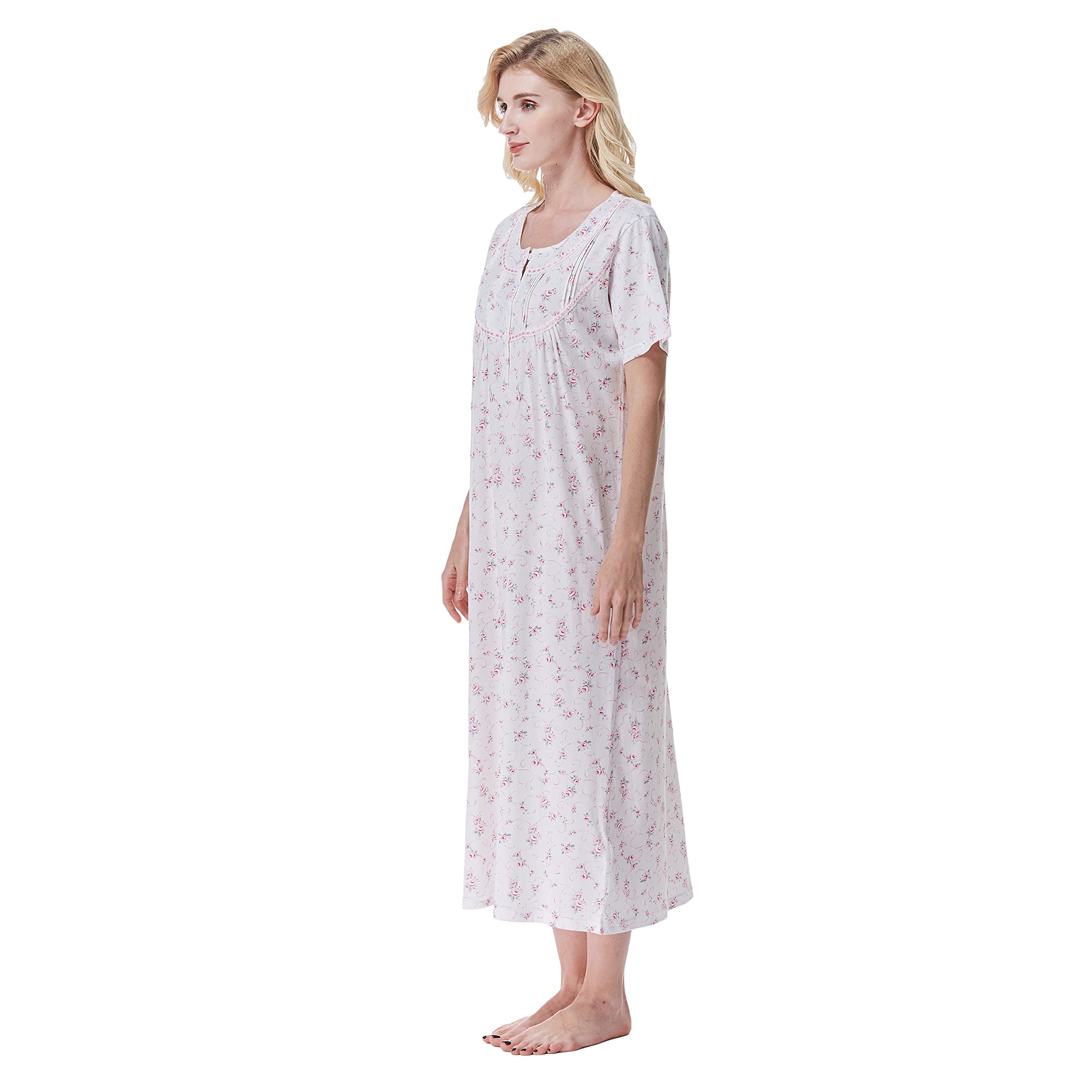 Keyocean Women's 100% Cotton Nightgown - Soft Lightweight Short Sleeve Sleepwear for Women | Comfortable Summer Pajamas for Lounge & Bedtime