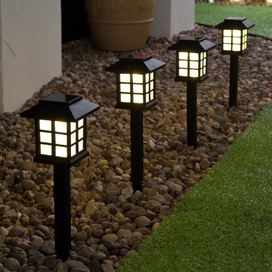 Solar Powered Outdoor Lights Waterproof - 2 Pack Warm Yellow LED Landscape Garden Lights for Yard, Pathway, Patio, Driveway, Walkway, Porch (Auto On/Off) - Perfect for Backyard Decor, Evening Ambience & Safety Lighting