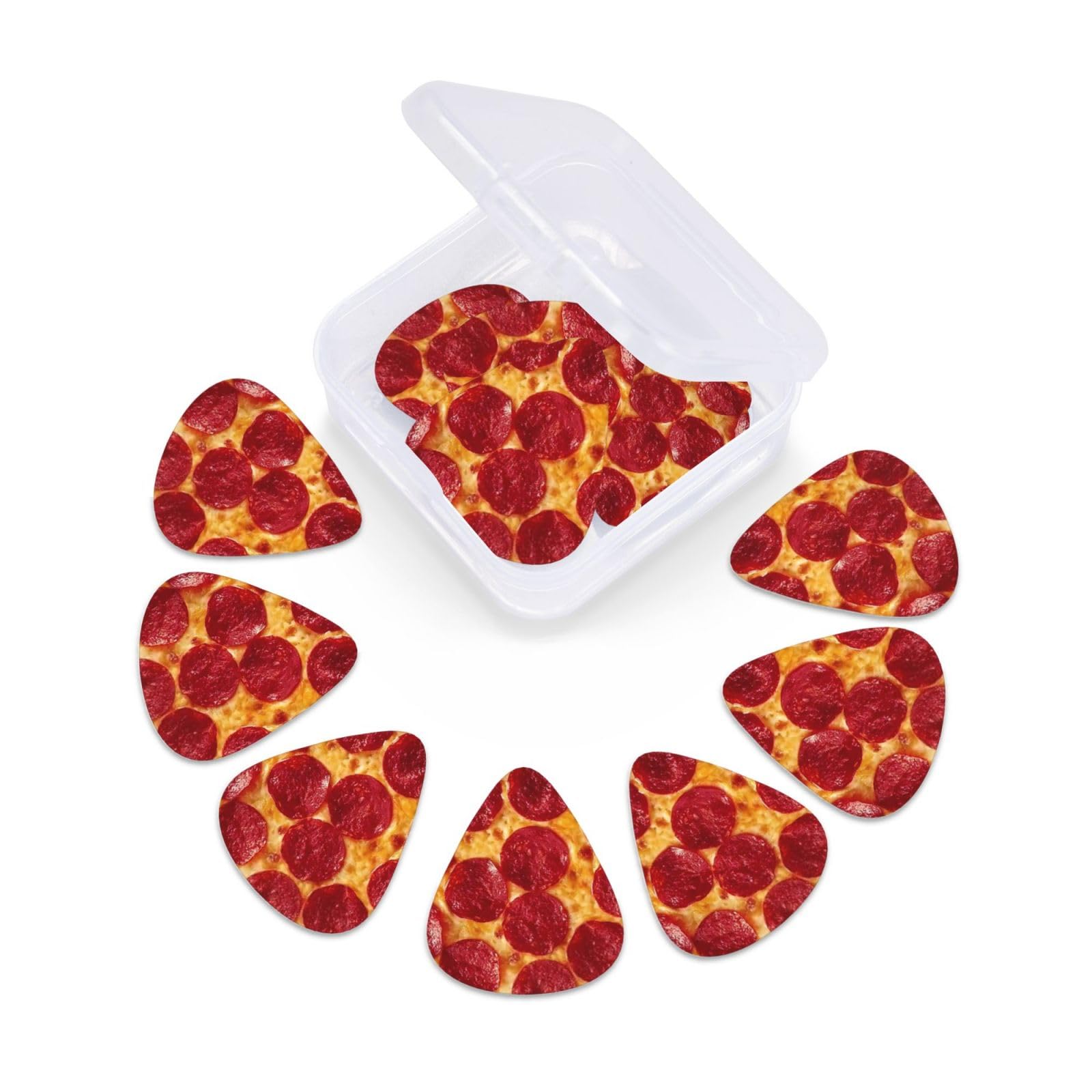 Premium 12-Pack Classic Guitar Picks for Electric, Acoustic Guitar, Bass & Mandolin - Durable One Size Plectrums with Pizza Design - Perfect for Practice, Live Performances & Studio Recording