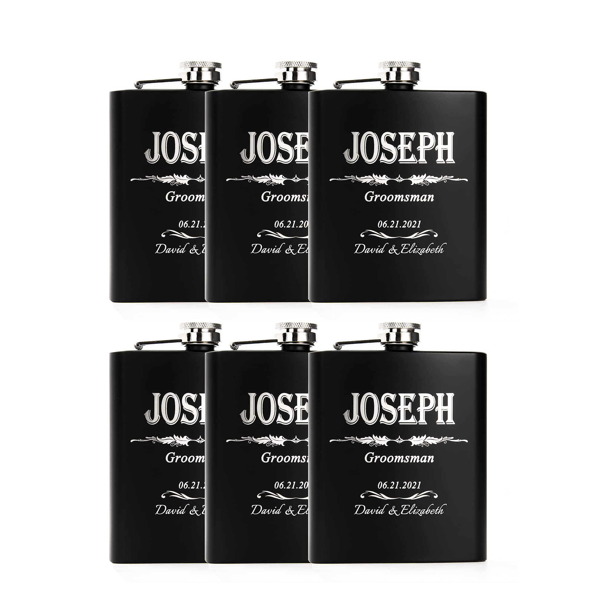 Personalized Groomsmen Gifts Set of 6 - Custom Engraved Flask for Best Man, Wedding Party Gifts - Perfect for Bachelor Parties, Weddings & Anniversary Celebrations