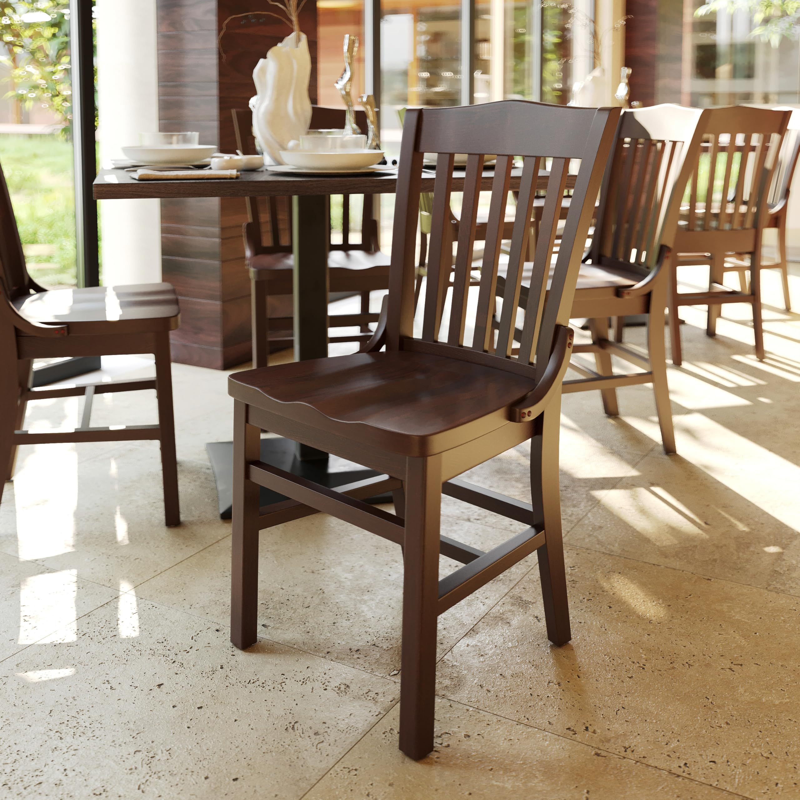 EMMA + OLIVER School House Back Walnut Wood Chair - Solid Wood Dining Chair for Kitchen, Dining Room, Office & Study - Comfortable & Durable Wooden Seat with Classic Design
