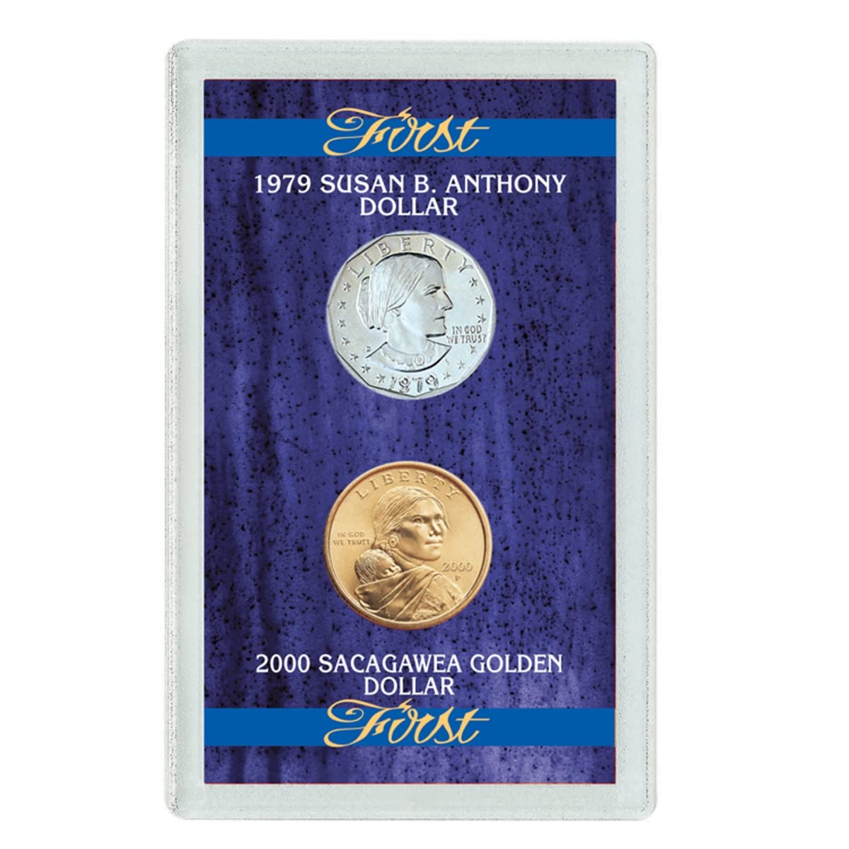 UPM Global 12599 First 1979 Susan B. Anthony Dollar & 2000 Sacagawea Dollar Coin Set | Rare US Coin Collection for Collectors & Investors | Perfect for Coin Shows, Gifts & Historical Displays