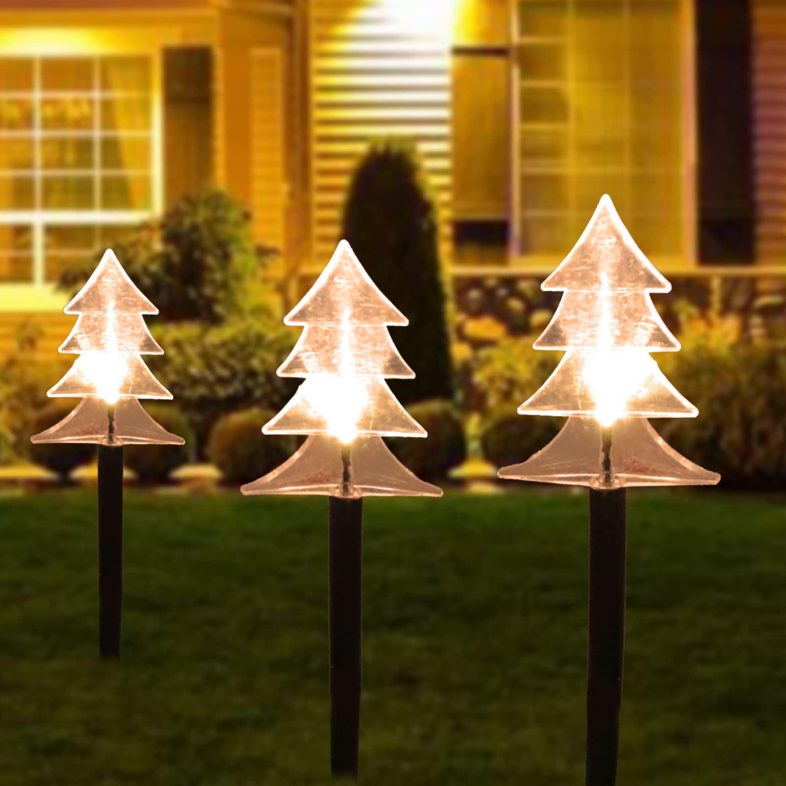 Solar Powered LED Pathway Lights - Waterproof Christmas Tree & Lawn Decorations with Timer, 5 Pack Warm White Outdoor Holiday Lights for Garden, Yard, Party & Xmas Decor