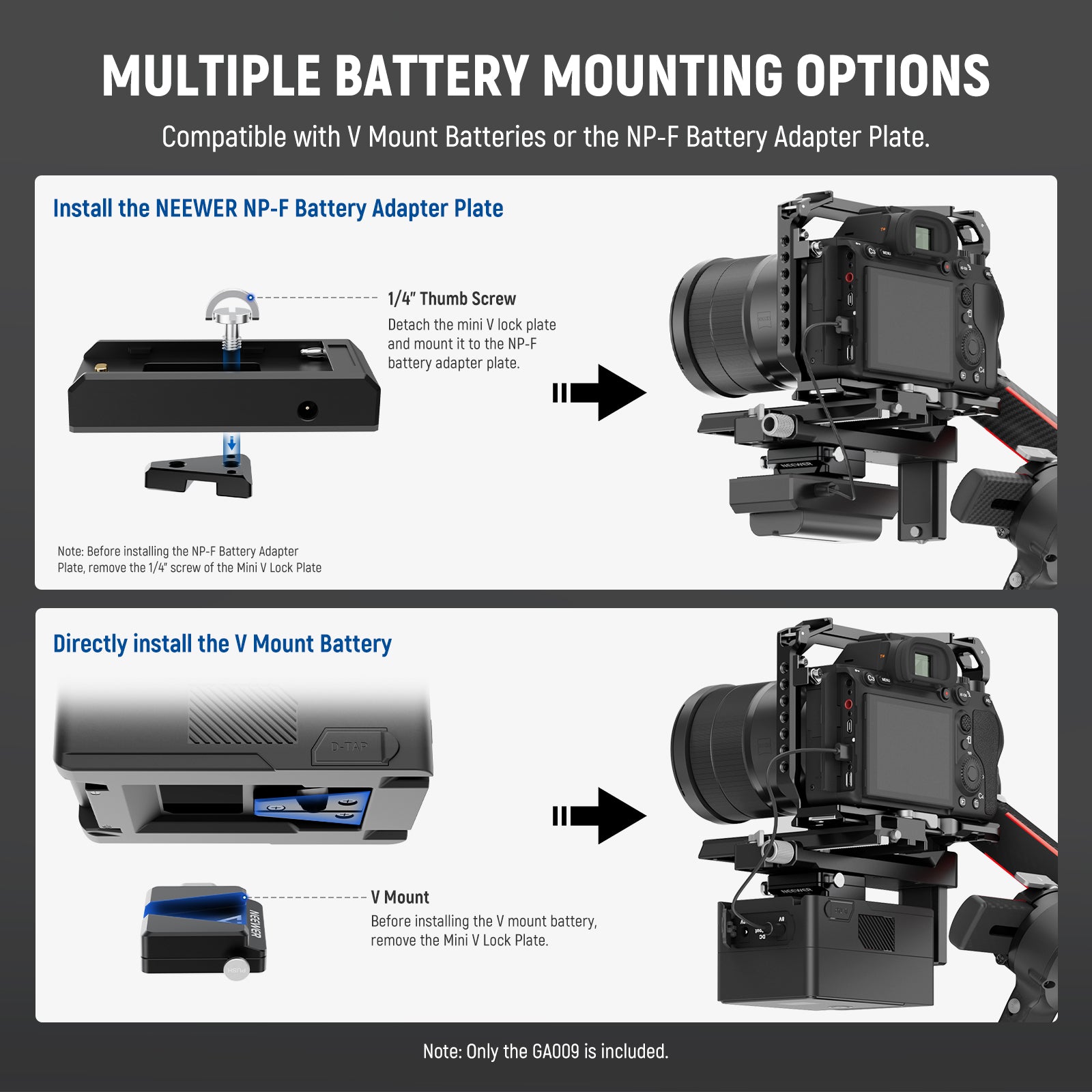 NEEWER GA009 Mini V Mount Battery Plate for DJI RS4 Pro, RS3 Pro, RS2, RSC2 Gimbal Stabilizers - Power Solution for Filmmaking & Vlogging