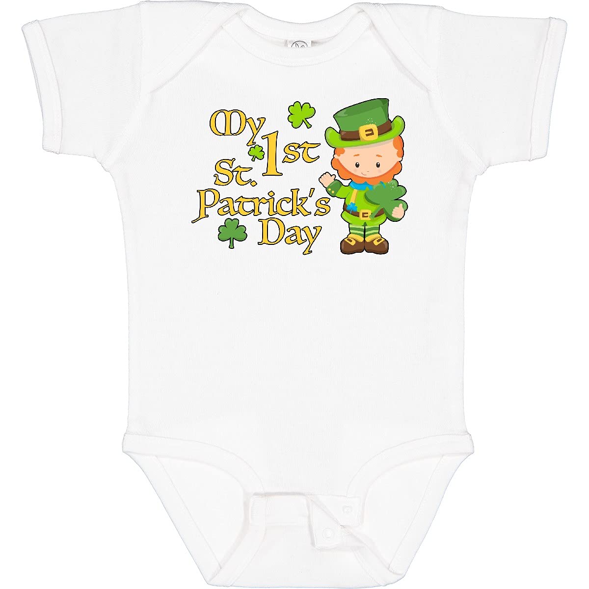 Inktastic My First St. Patrick's Day Baby Bodysuit - Cute Leprechaun & Shamrocks Design for Boys & Girls | Perfect St. Paddy's Day Outfit, Baby Shower Gift & Irish-Themed Celebration