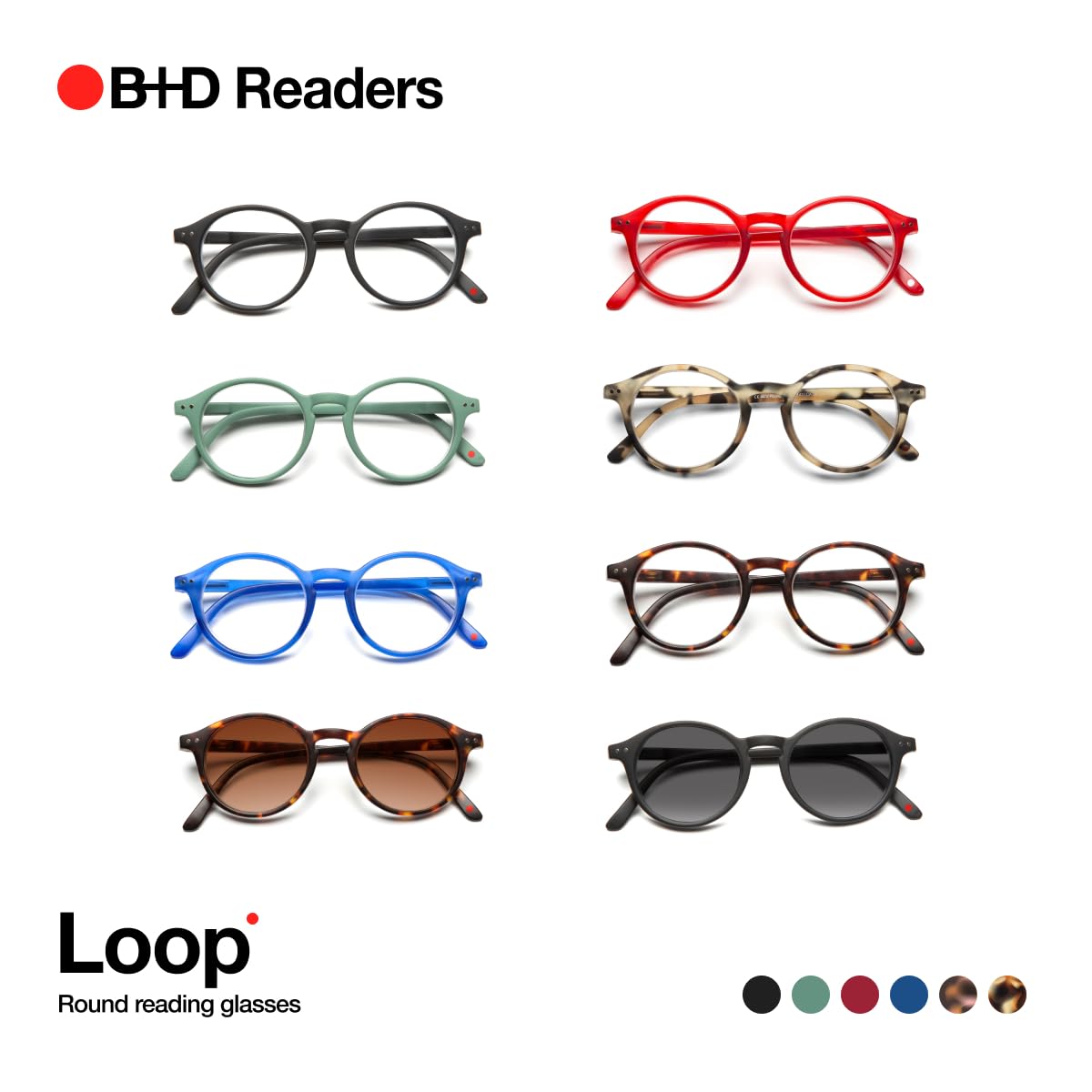 B + D Reading Glasses - Flexible PC Frame with Soft Touch - Comfortable Loop Readers +1.00 Strength - Red Color - Perfect for Reading Books, Crafts & Computer Work