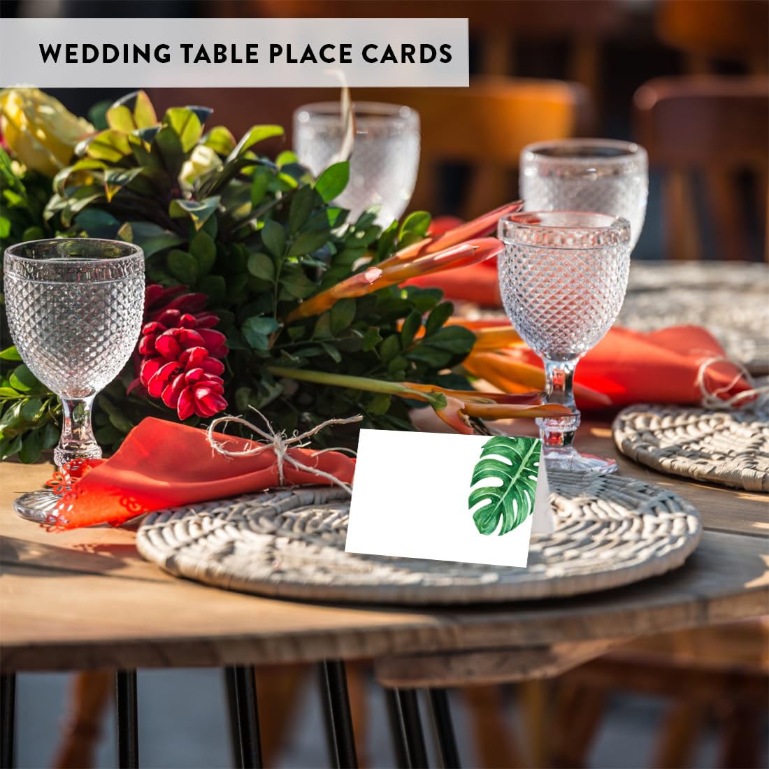 Premium Tropical Monstera Leaf Place Cards - 56 Pack (2 x 3.5 Inches) for Wedding Table Settings, Party Seating & Name Cards | Elegant Blank Table Tent Cards for Events, Dinner Parties & Bridal Showers