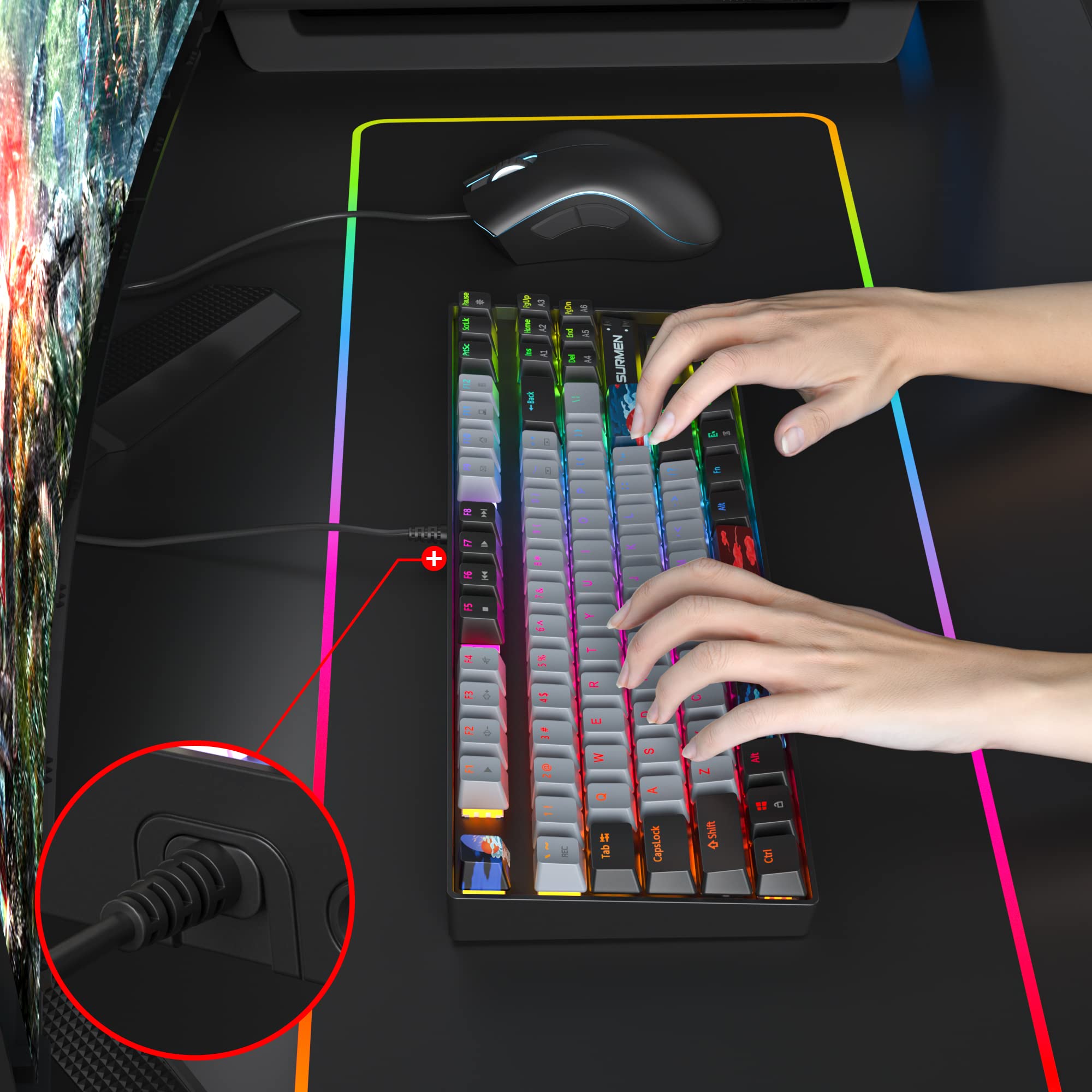 75% Mechanical Gaming Keyboard with Red Switch, RGB Backlit - Compact 87 Keys for PC & Console Gaming