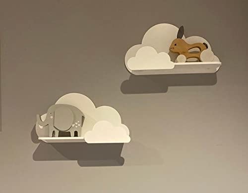 Happy Woody Set of 2 Cloud Wall Shelves - Natural Wood Floating Shelves for Nursery, Baby Room Decor, Kids Wall Decor - Perfect for Organizing Books, Toys & Displaying Photos (White)