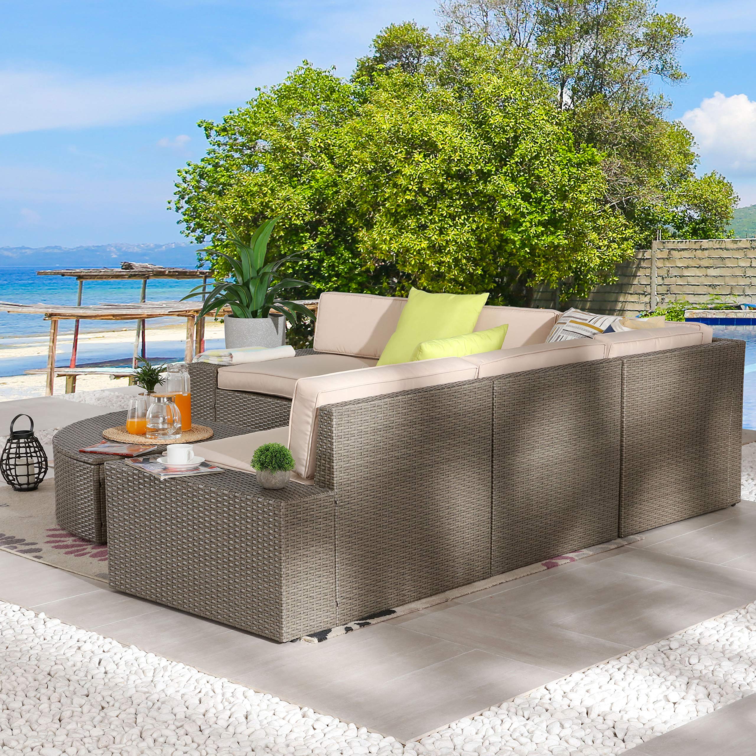 PatioFestival 6-Piece All-Weather PE Rattan Outdoor Sectional Sofa Set with Coffee Table & 3.9