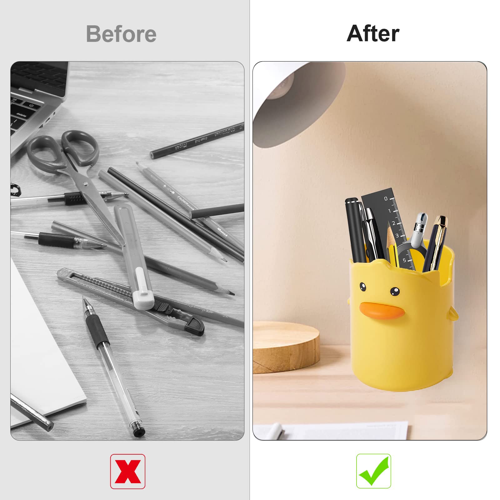 YISTOS Cute Yellow Duck Pencil Holder for Desk - Stylish Pen Organizer & Makeup Brush Holder - Perfect for Office, School, and Home Workspace Organization