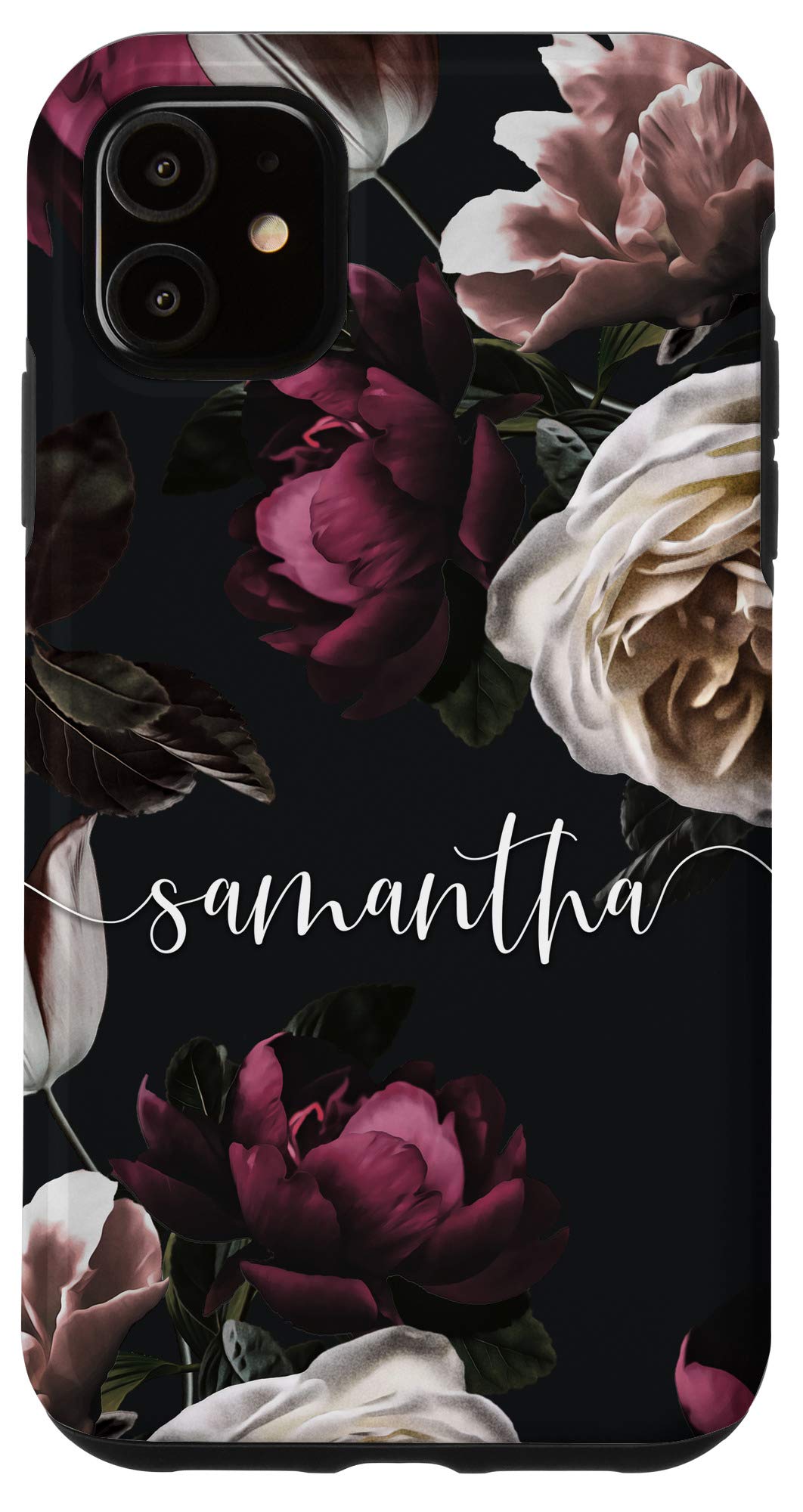 Personalized iPhone 11 Case with Floral Rose & Peony Design - Custom Name 