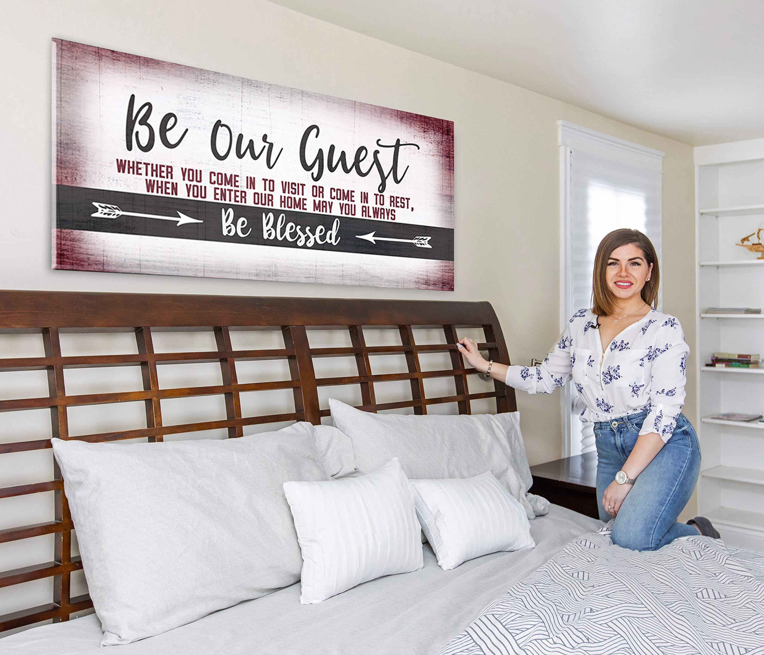 Be Our Guest Wall Art - Large Framed Bedroom Decor Sign (60x27, Wine Red) | Perfect for Guest Rooms, Above Bed Decor & Home Interior Design